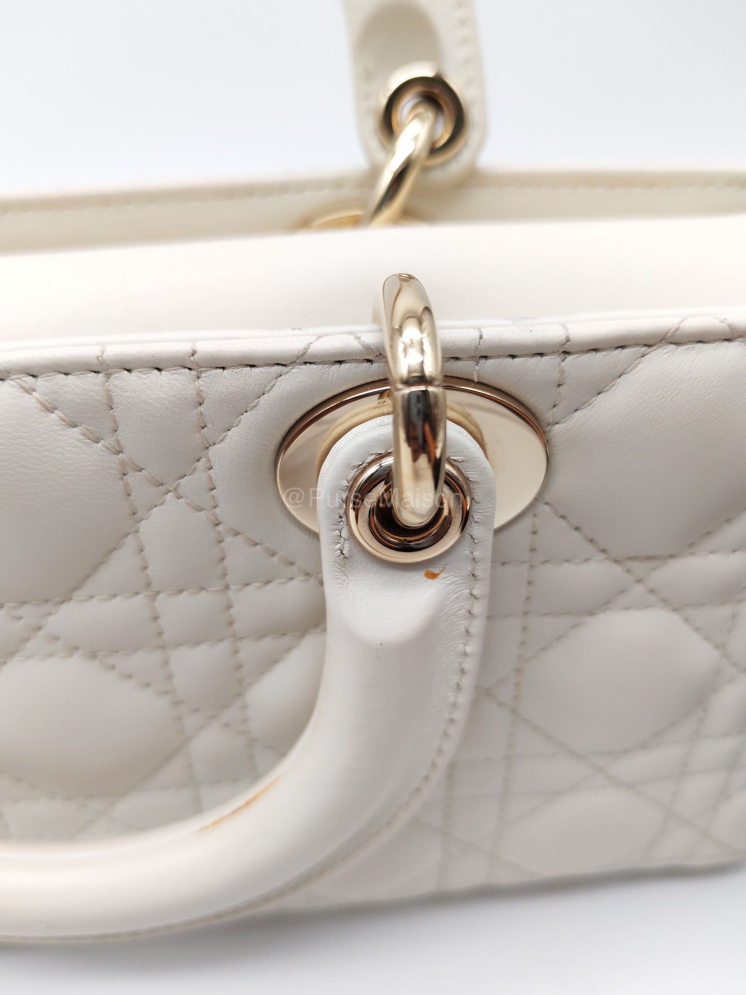 Christian Dior Lady D-Joy Medium in White Cannage Lambskin Leather Light Gold Hardware