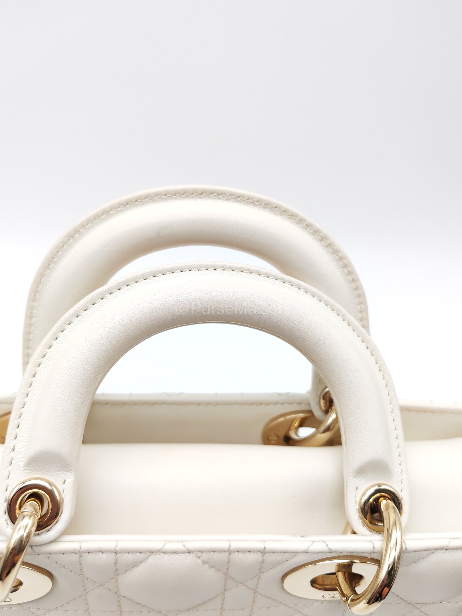 Christian Dior Lady D-Joy Medium in White Cannage Lambskin Leather Light Gold Hardware