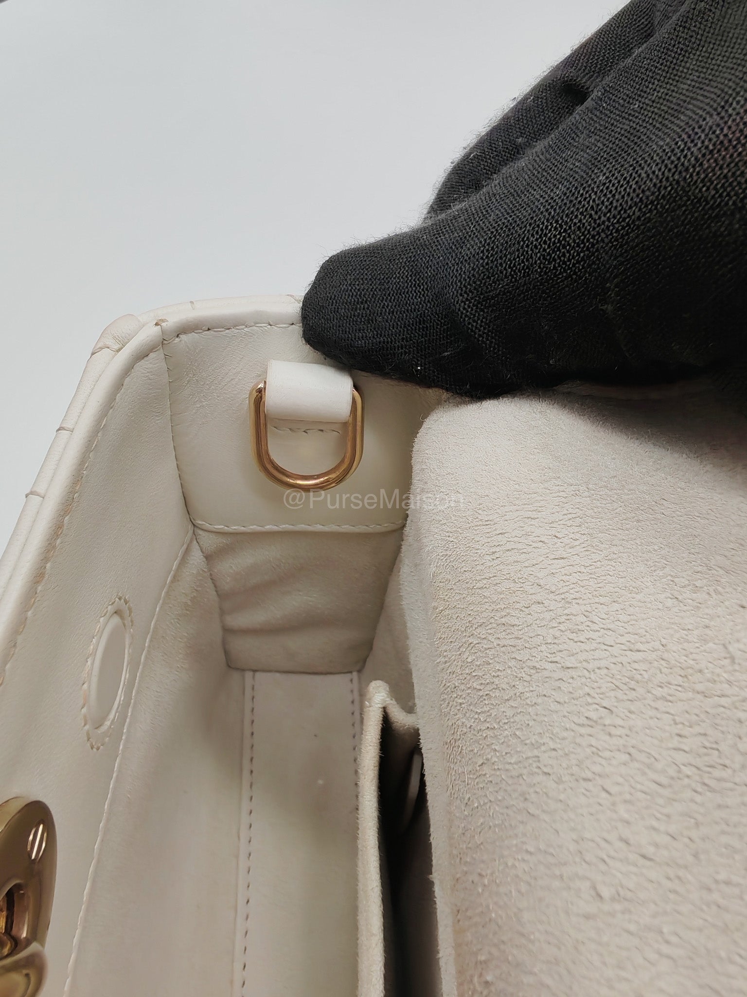 Christian Dior Lady D-Joy Medium in White Cannage Lambskin Leather Light Gold Hardware