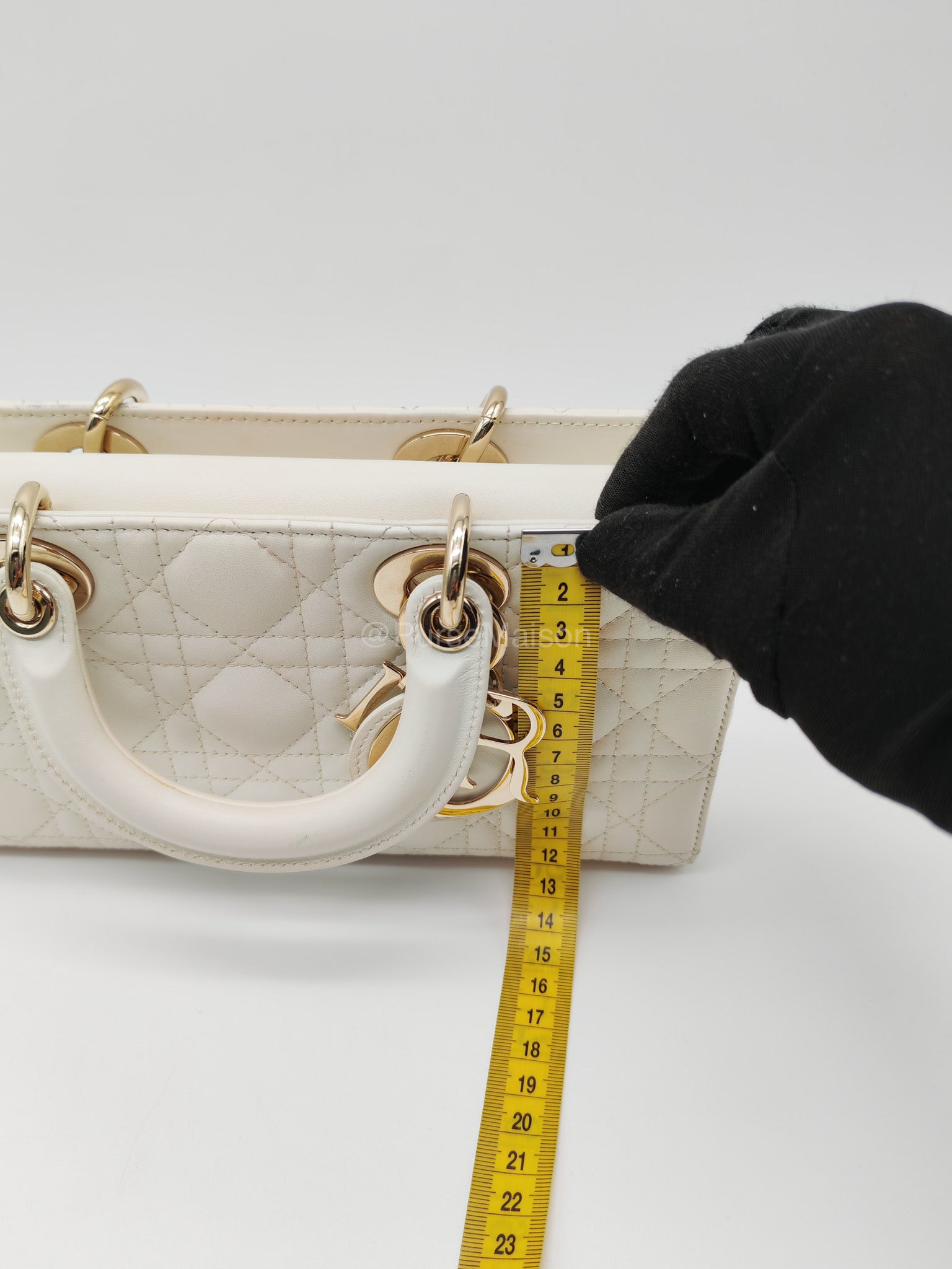 Christian Dior Lady D-Joy Medium in White Cannage Lambskin Leather Light Gold Hardware