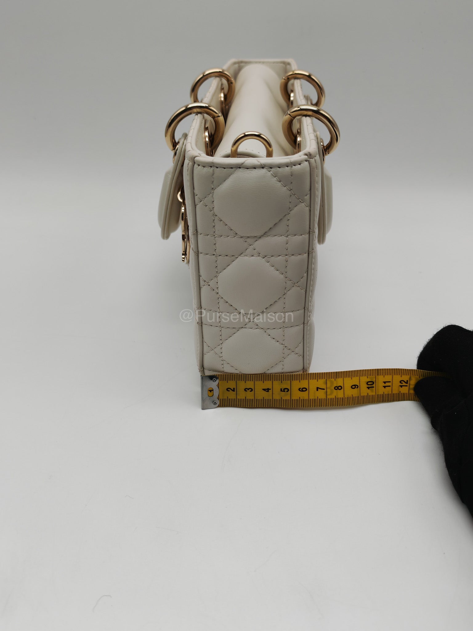 Christian Dior Lady D-Joy Medium in White Cannage Lambskin Leather Light Gold Hardware