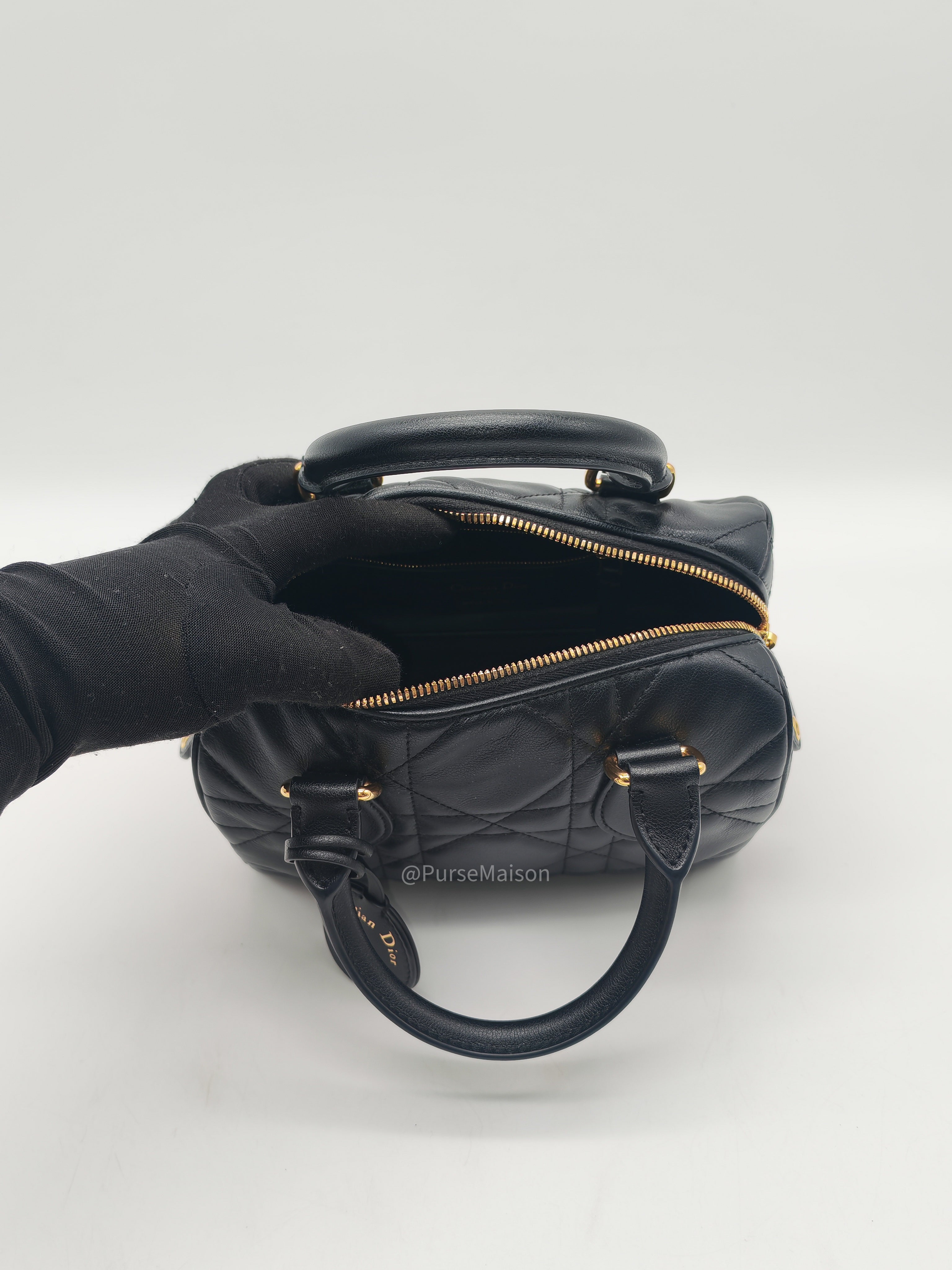 Christian Dior Groove 20 Bag in Black Macrocannage Calfskin and Gold Hardware