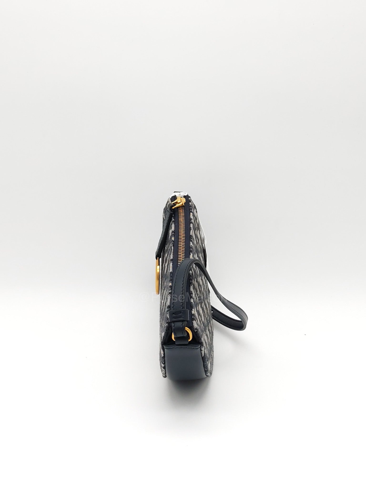 Christian Dior Saddle Rodeo Pouch in Blue Dior Oblique Jacquard Canvas and Aged Gold Hardware