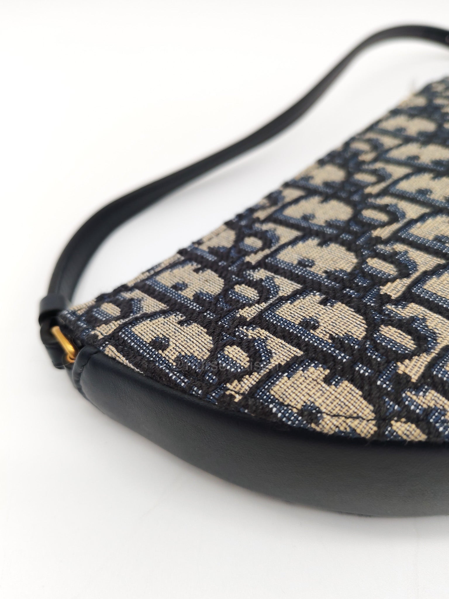 Christian Dior Saddle Rodeo Pouch in Blue Dior Oblique Jacquard Canvas and Aged Gold Hardware