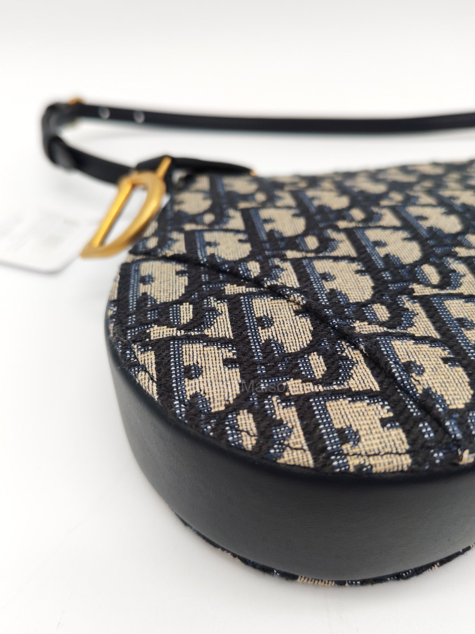 Christian Dior Saddle Rodeo Pouch in Blue Dior Oblique Jacquard Canvas and Aged Gold Hardware