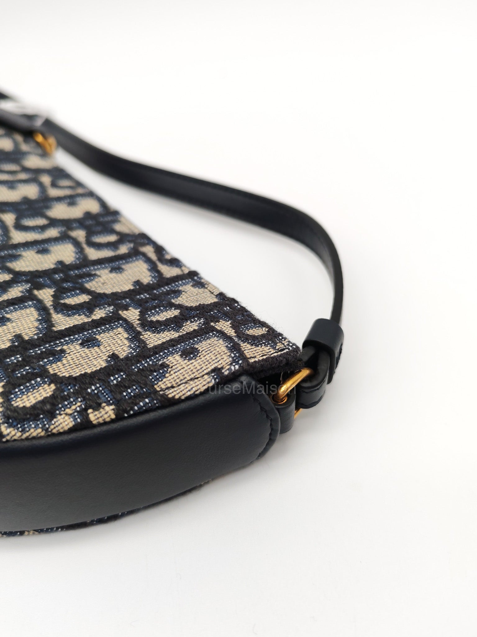 Christian Dior Saddle Rodeo Pouch in Blue Dior Oblique Jacquard Canvas and Aged Gold Hardware