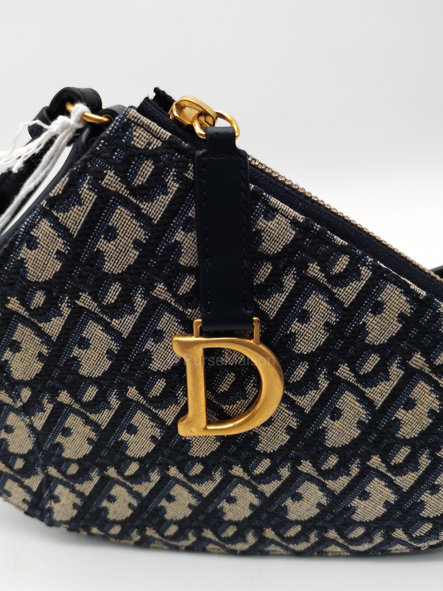 Christian Dior Saddle Rodeo Pouch in Blue Dior Oblique Jacquard Canvas and Aged Gold Hardware