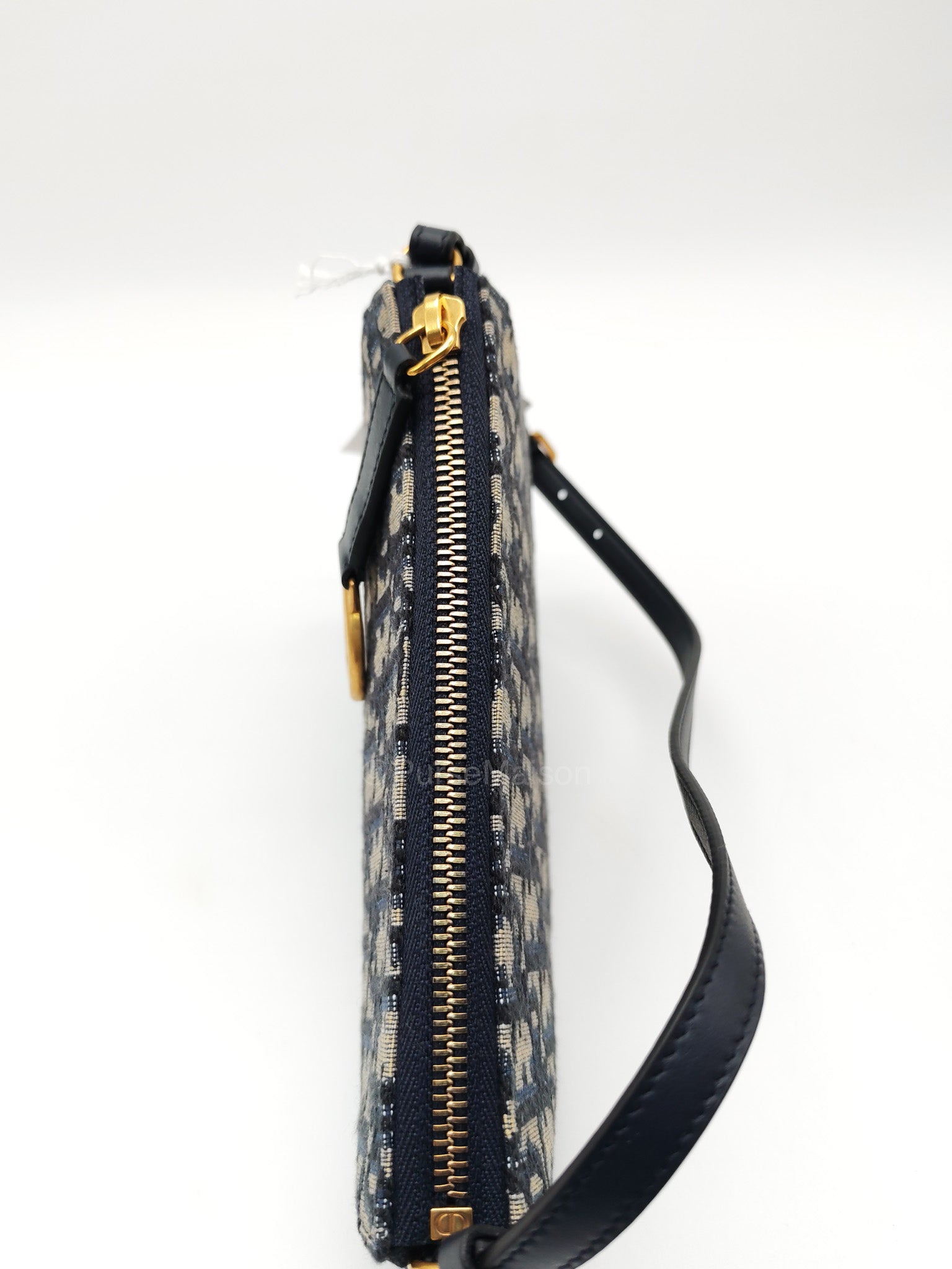 Christian Dior Saddle Rodeo Pouch in Blue Dior Oblique Jacquard Canvas and Aged Gold Hardware