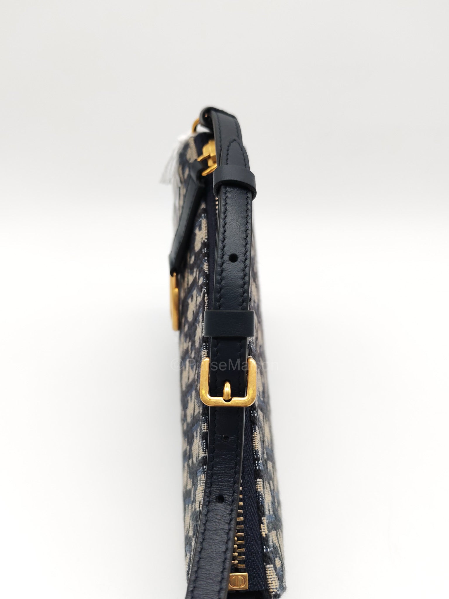 Christian Dior Saddle Rodeo Pouch in Blue Dior Oblique Jacquard Canvas and Aged Gold Hardware
