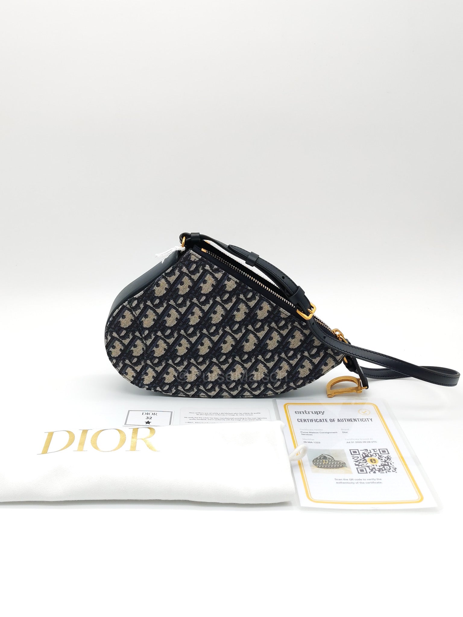 Christian Dior Saddle Rodeo Pouch in Blue Dior Oblique Jacquard Canvas and Aged Gold Hardware