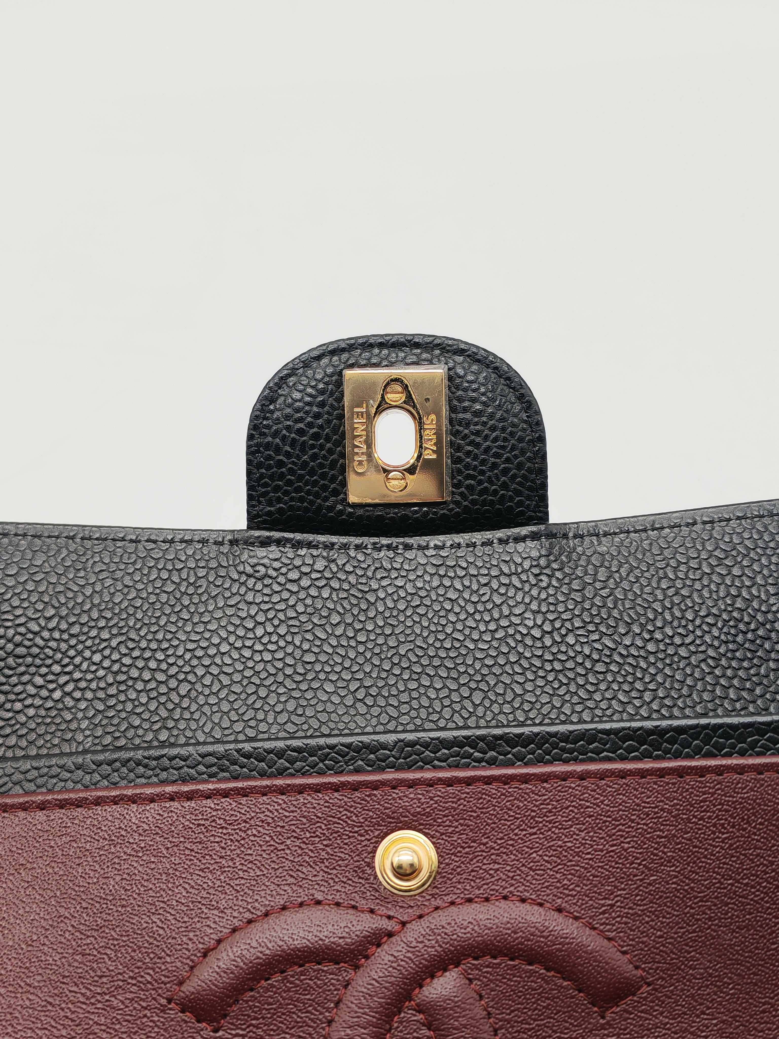 Chanel Classic Double Flap Bag Medium in Black Quilted Caviar Leather & Gold Hardware Microchip