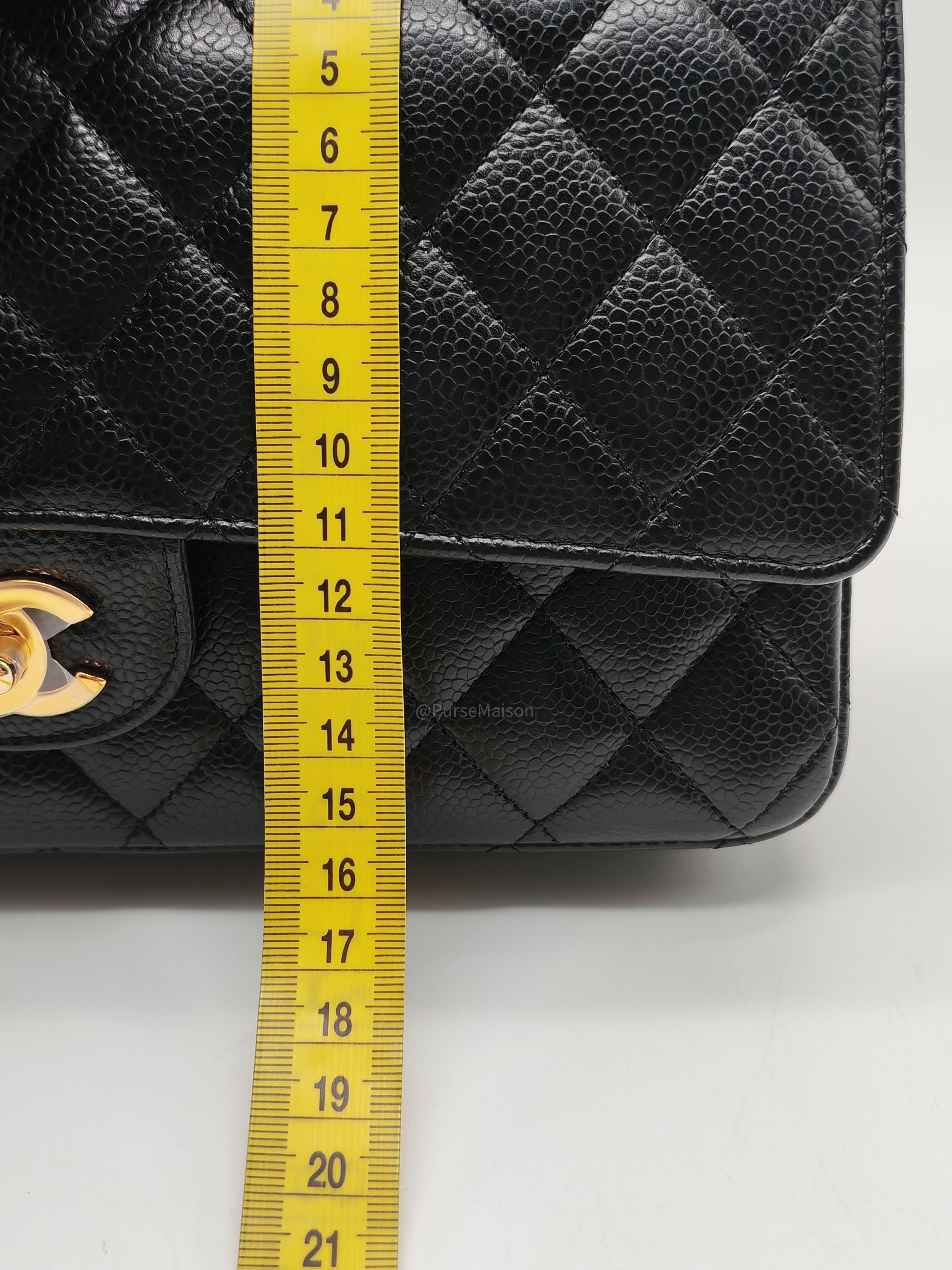 Chanel Classic Double Flap Bag Medium in Black Quilted Caviar Leather & Gold Hardware Microchip