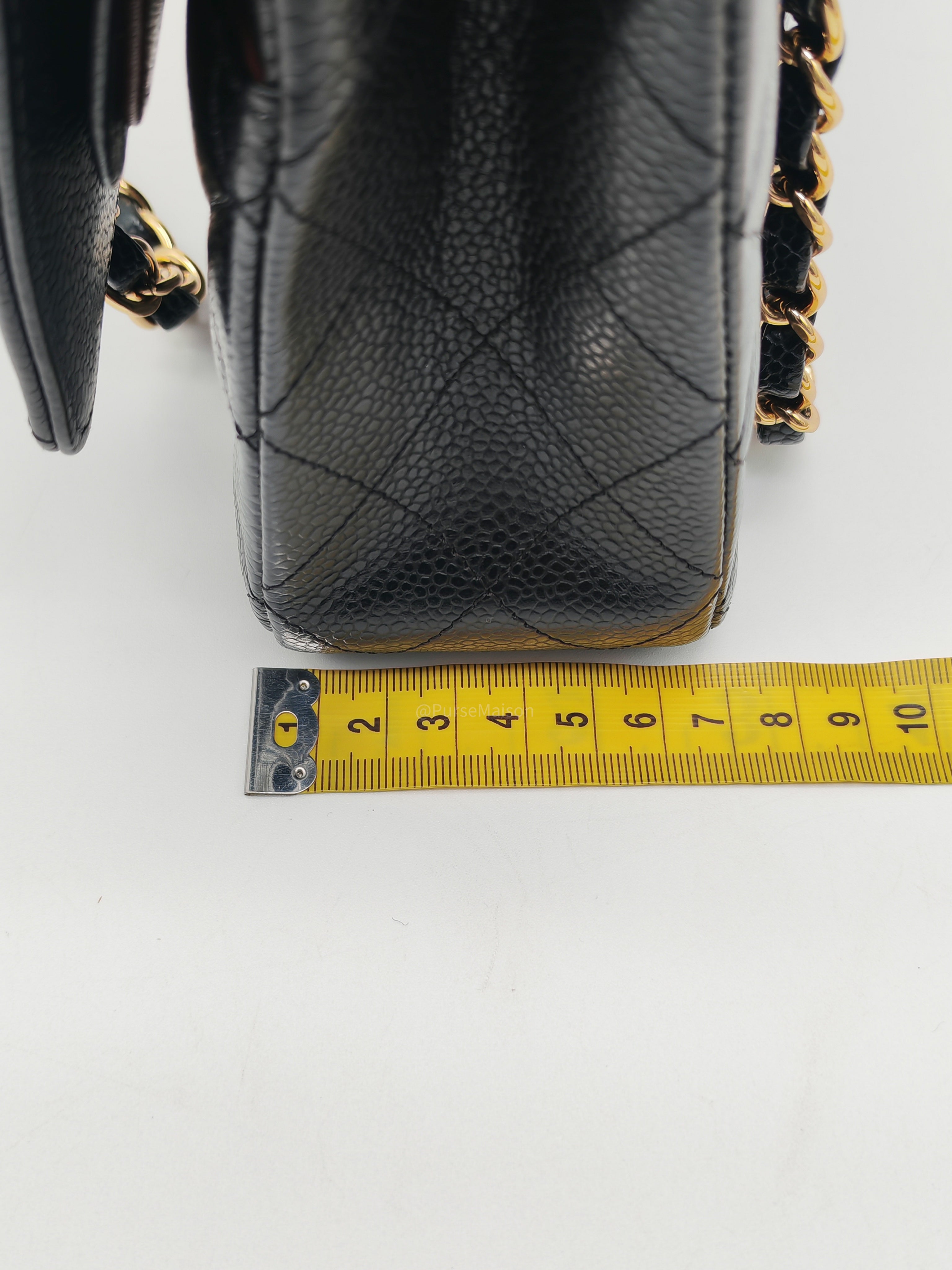 Chanel Classic Double Flap Bag Medium in Black Quilted Caviar Leather & Gold Hardware Microchip
