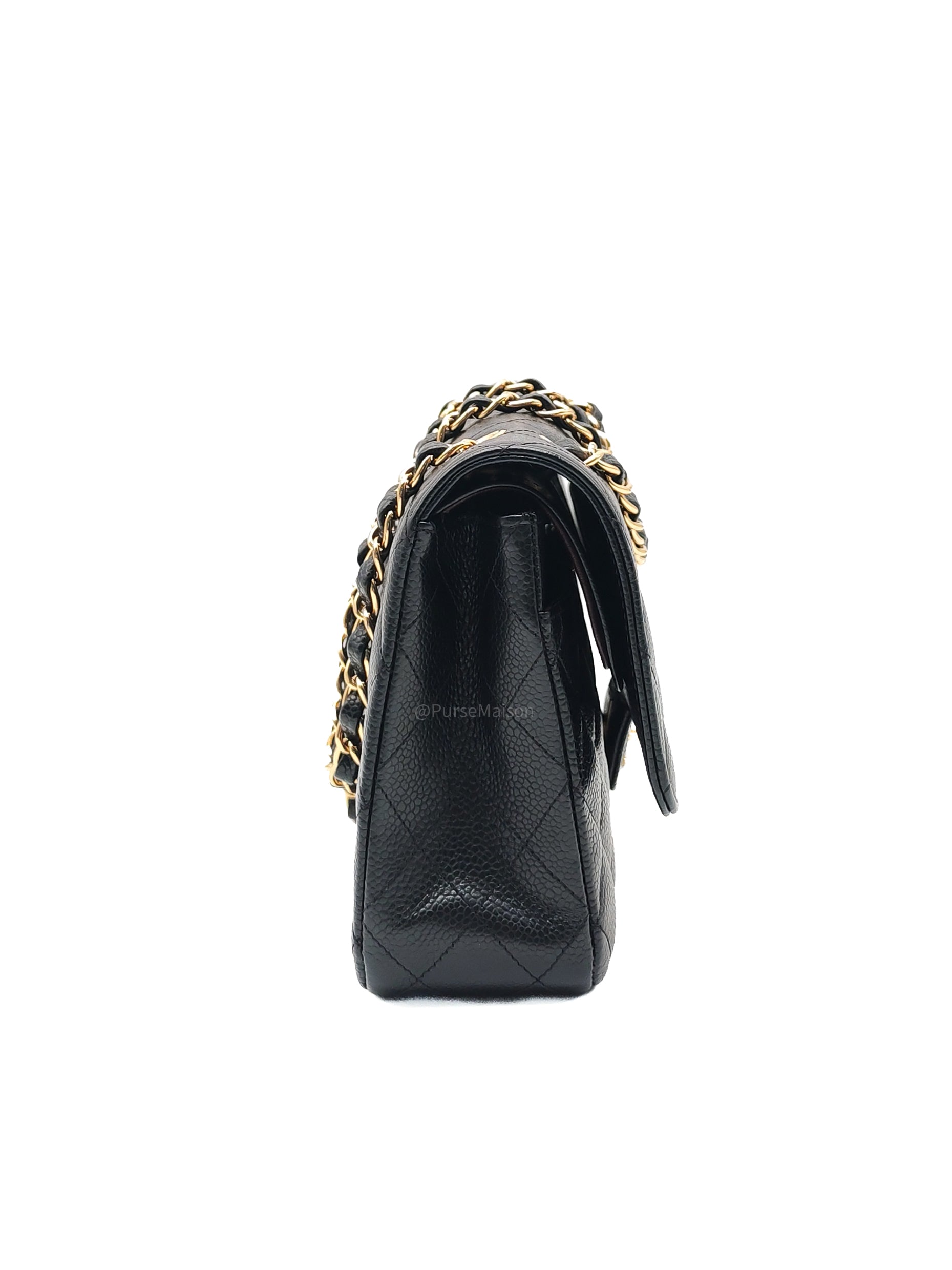 Chanel Classic Double Flap Bag Medium in Black Quilted Caviar Leather & Gold Hardware Microchip