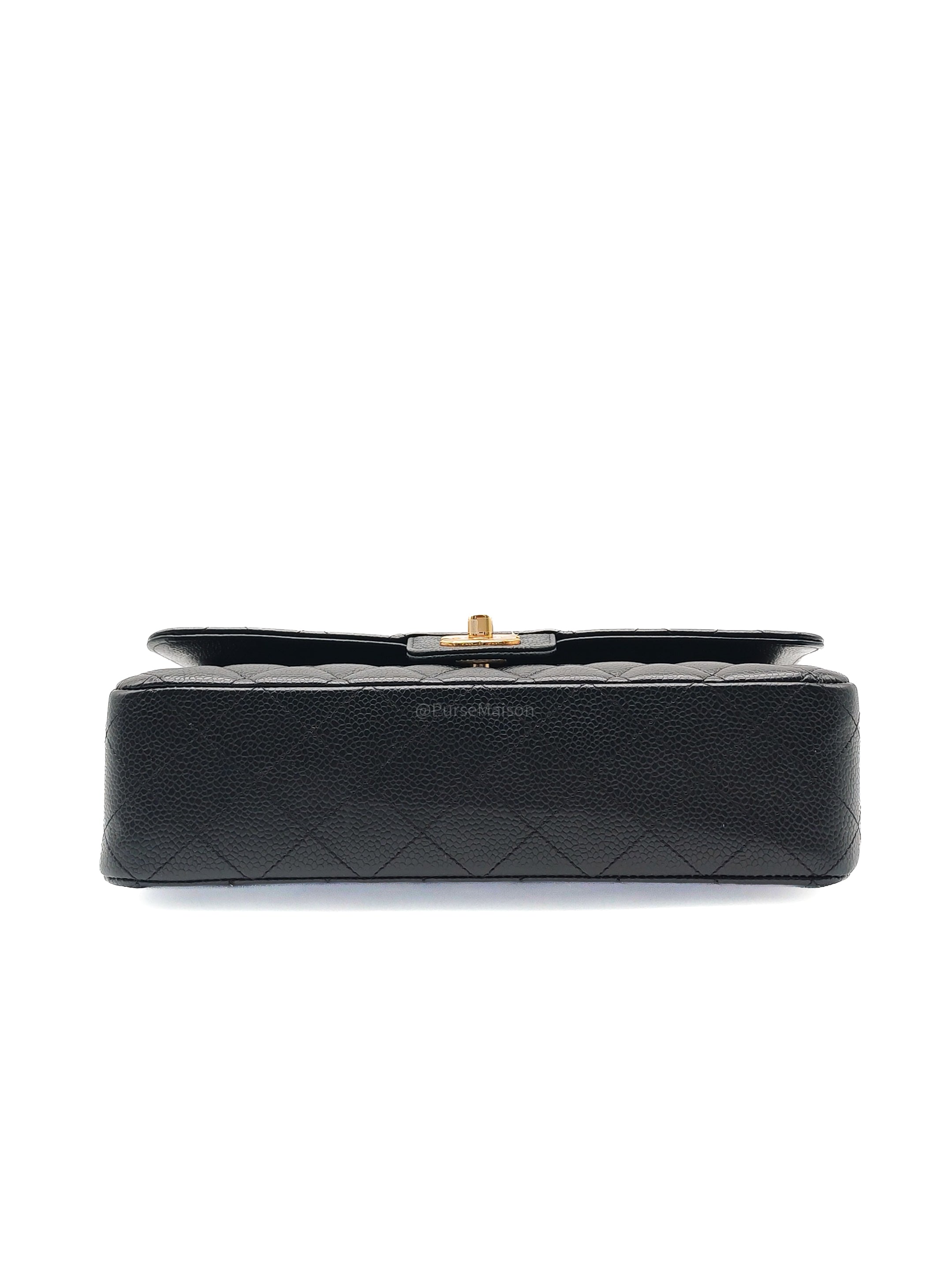 Chanel Classic Double Flap Bag Medium in Black Quilted Caviar Leather & Gold Hardware Microchip