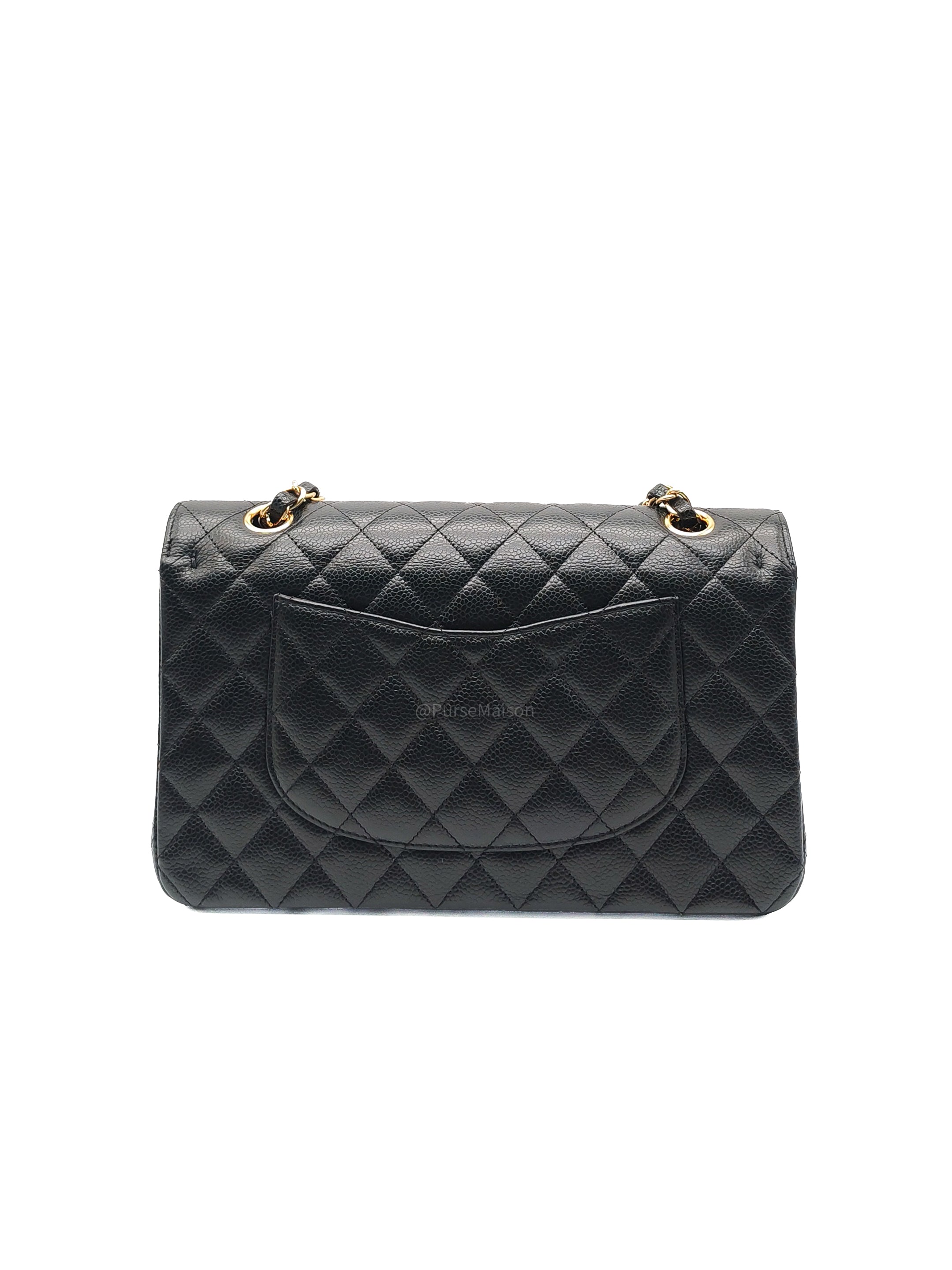 Chanel Classic Double Flap Bag Medium in Black Quilted Caviar Leather & Gold Hardware Microchip