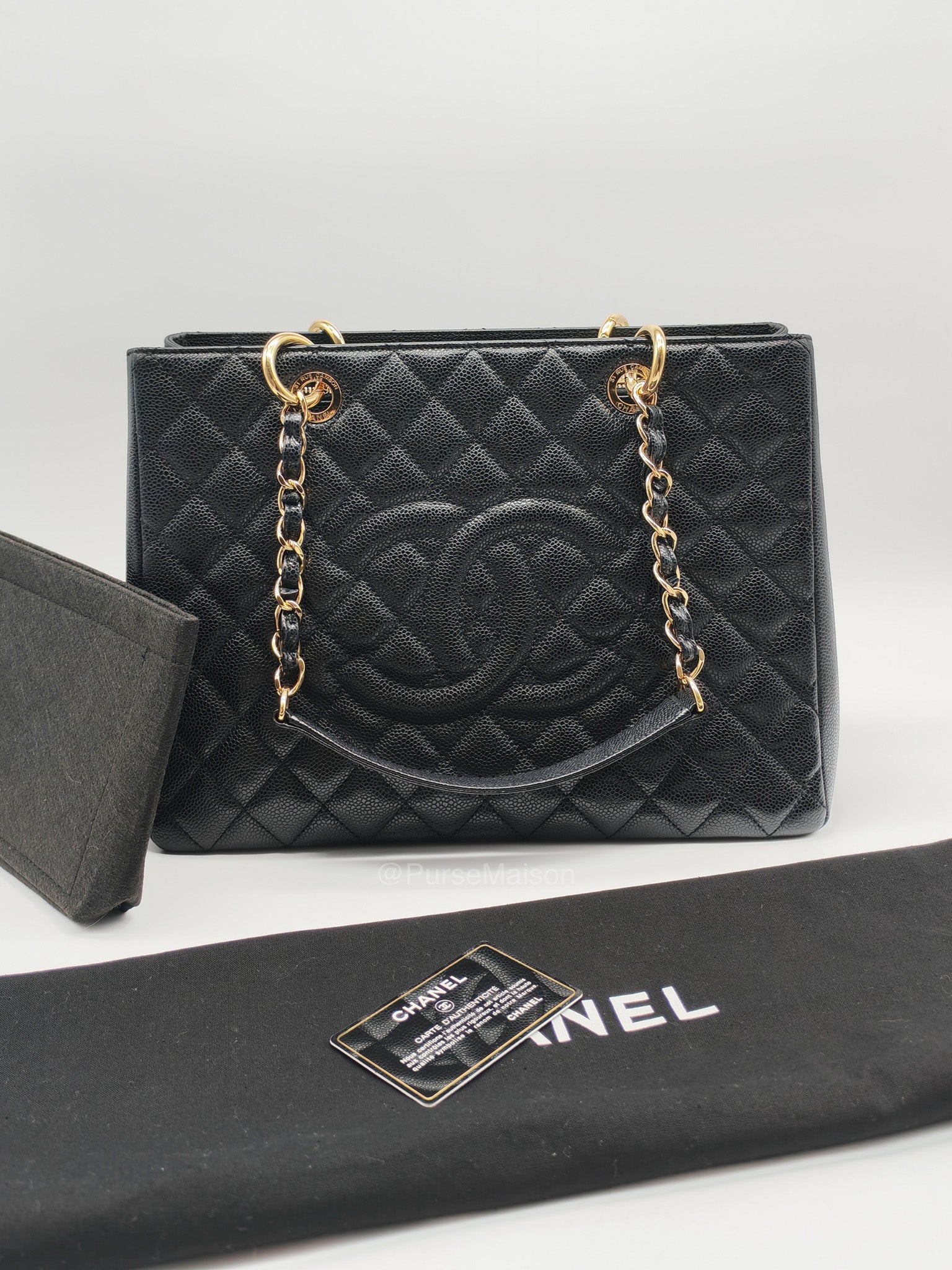 Chanel Grand Shopping Tote (GST) in Black Caviar Leather and Gold Hardware Series 18