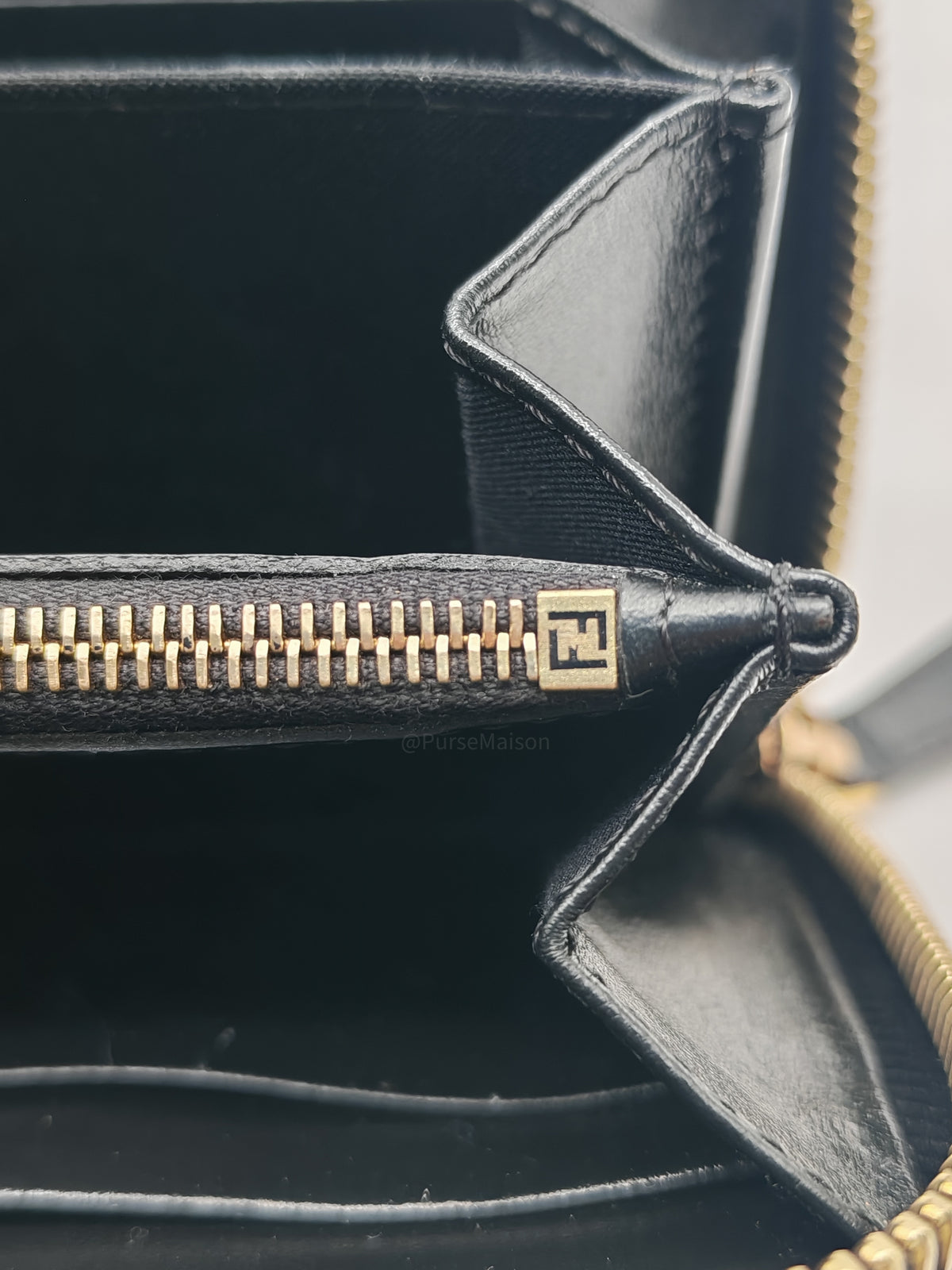 Fendi Bag Bugs Monster Eyes Zip-Around Wallet in Black Calfskin Leather and Gold Hardware