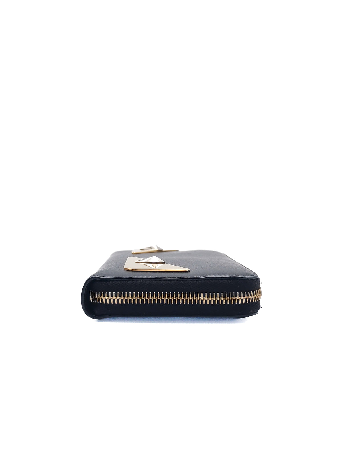 Fendi Bag Bugs Monster Eyes Zip-Around Wallet in Black Calfskin Leather and Gold Hardware