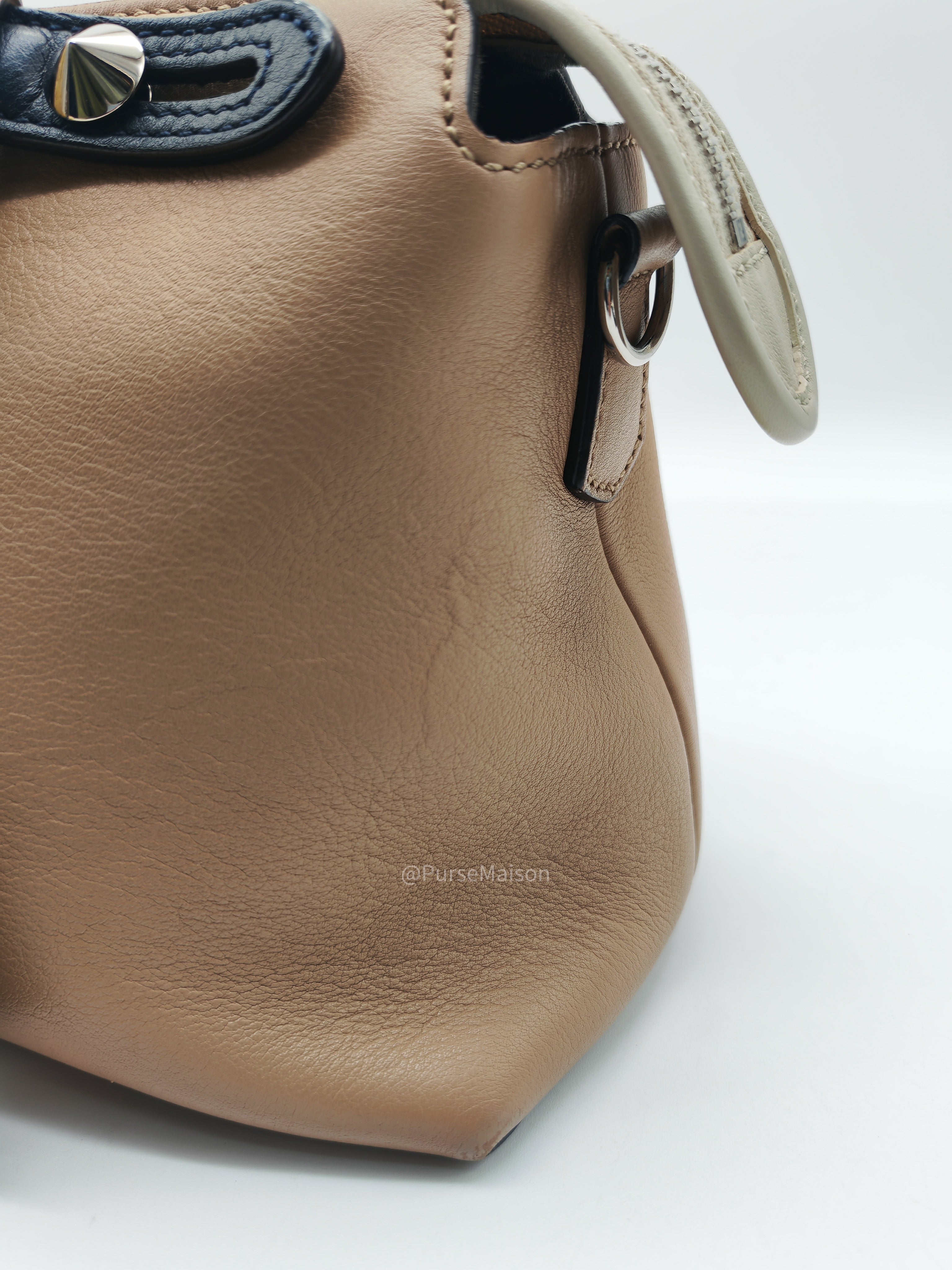 Fendi By The Way Boston Medium in Tan Calfskin Leather and Silver Hardware