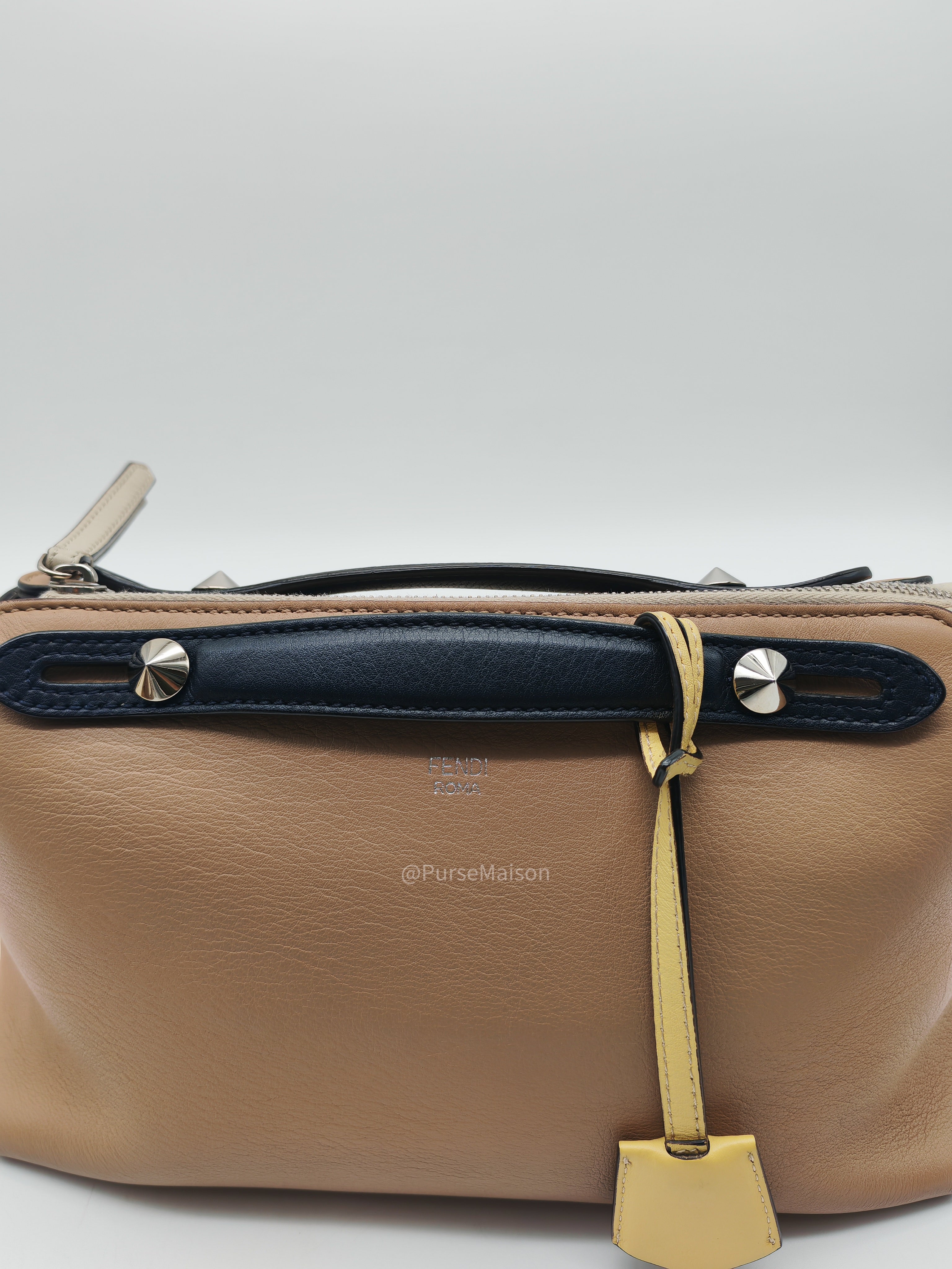Fendi By The Way Boston Medium in Tan Calfskin Leather and Silver Hardware