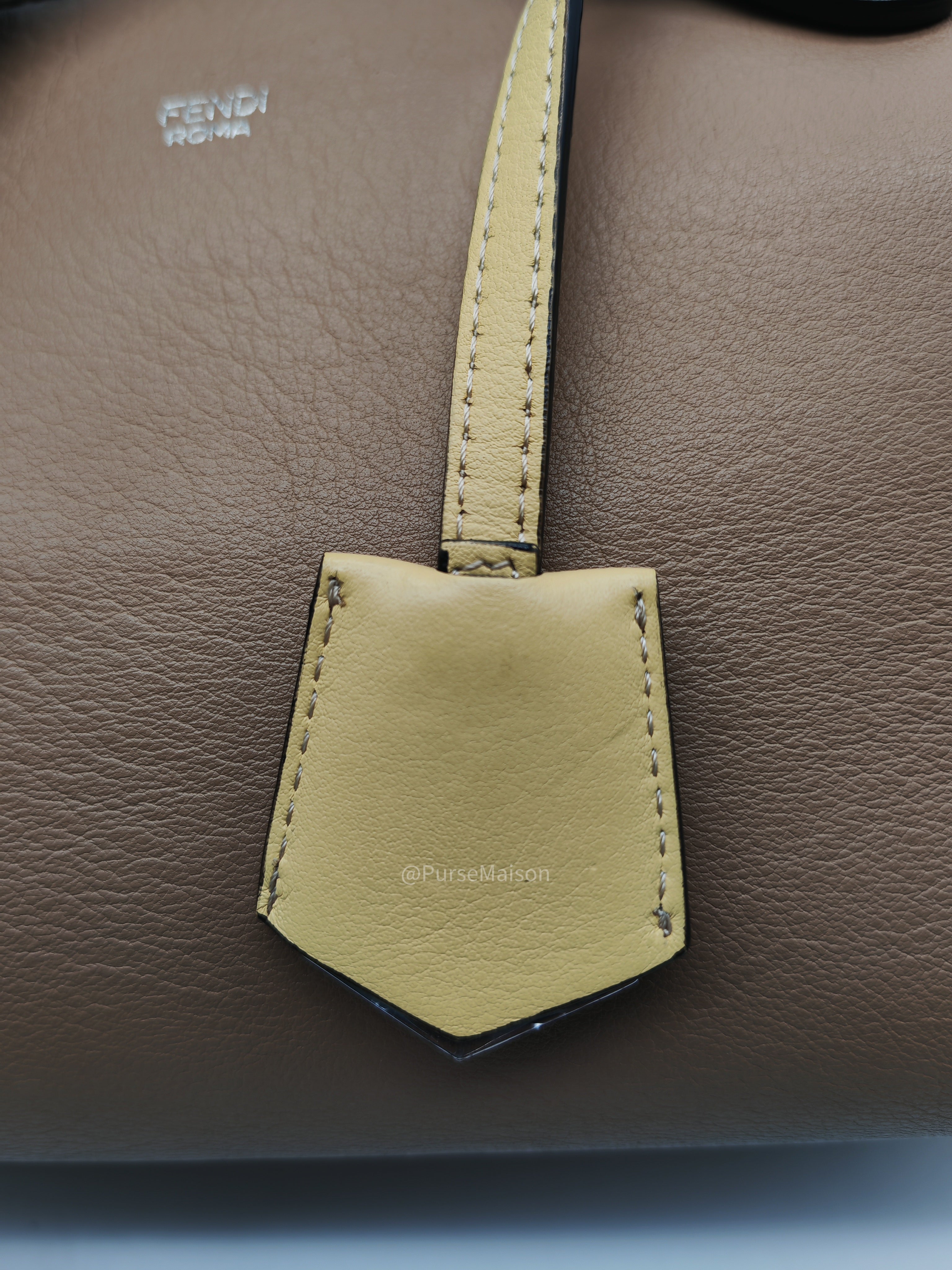 Fendi By The Way Boston Medium in Tan Calfskin Leather and Silver Hardware