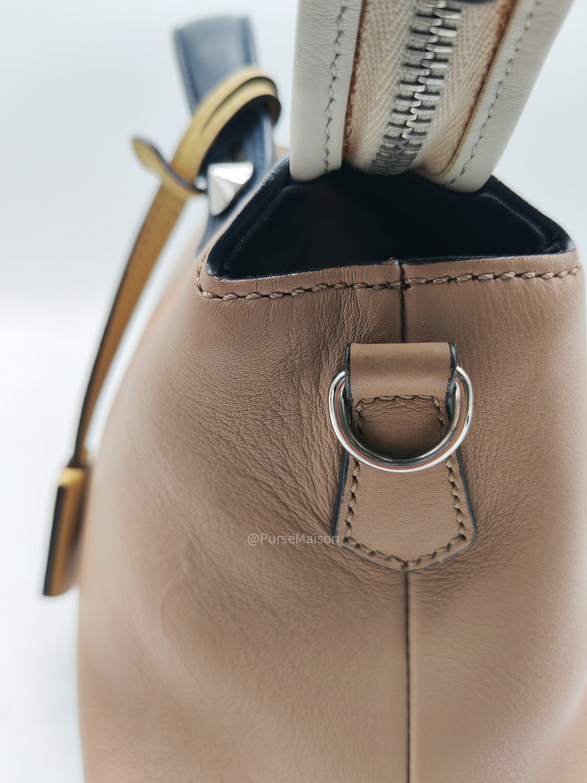 Fendi By The Way Boston Medium in Tan Calfskin Leather and Silver Hardware