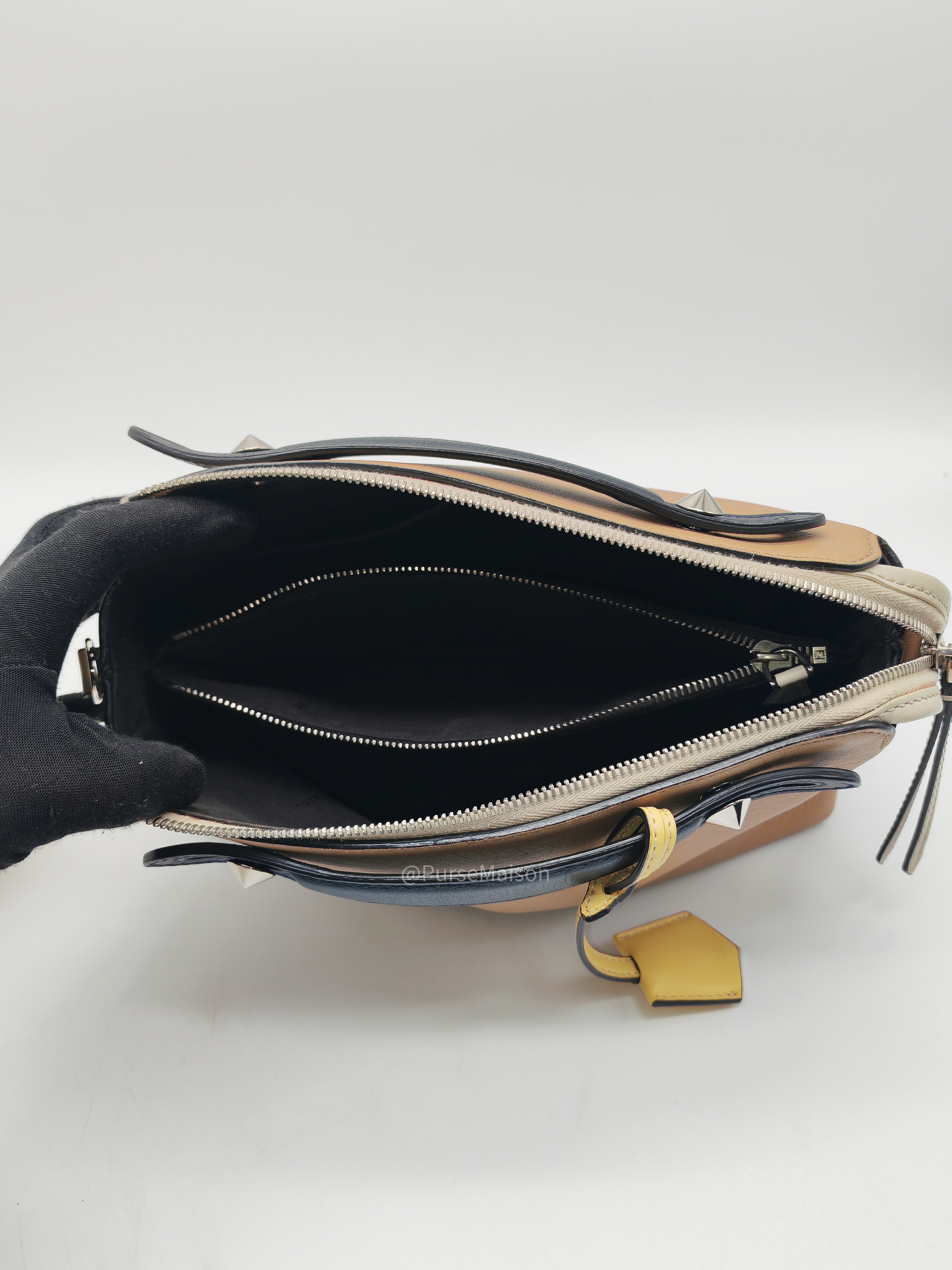 Fendi By The Way Boston Medium in Tan Calfskin Leather and Silver Hardware