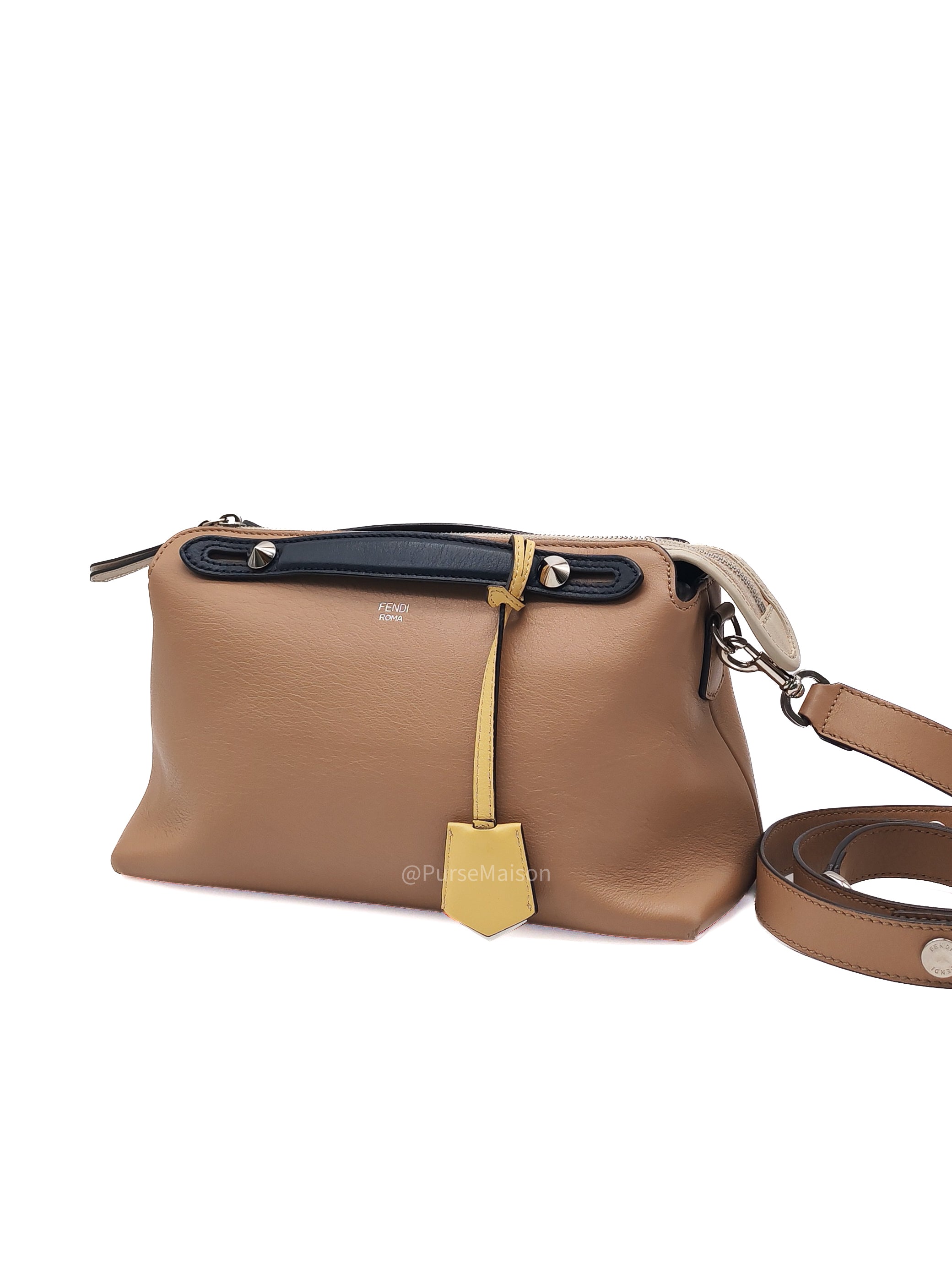 Fendi By The Way Boston Medium in Tan Calfskin Leather and Silver Hardware