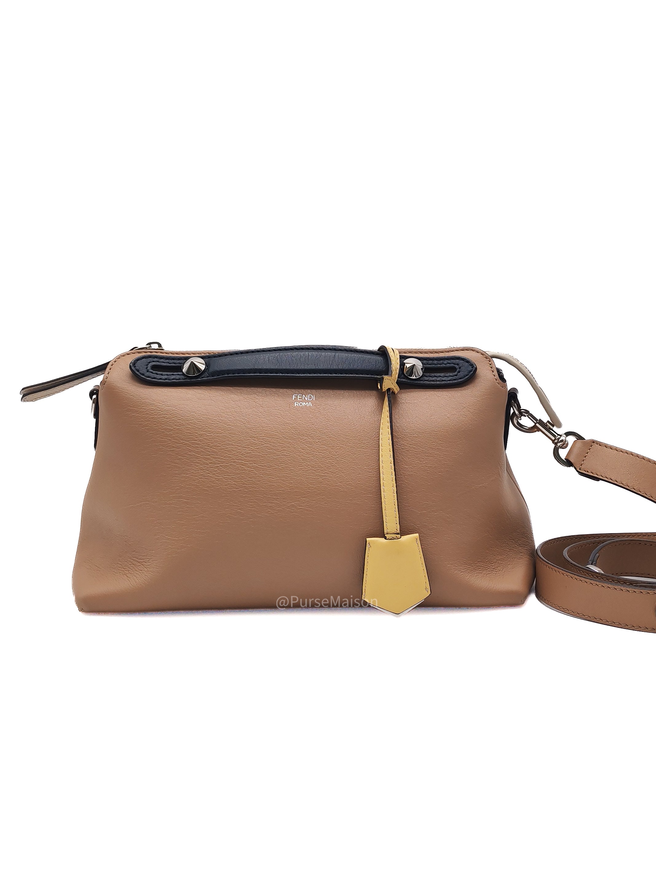 Fendi By The Way Boston Medium in Tan Calfskin Leather and Silver Hardware