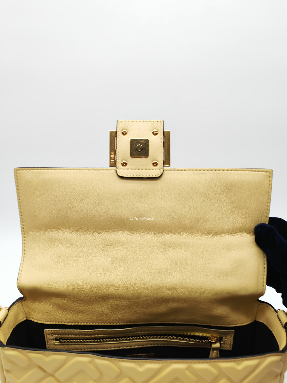 Fendi Medium Baguette FF Nappa Leather Gold Hardware Light Yellow