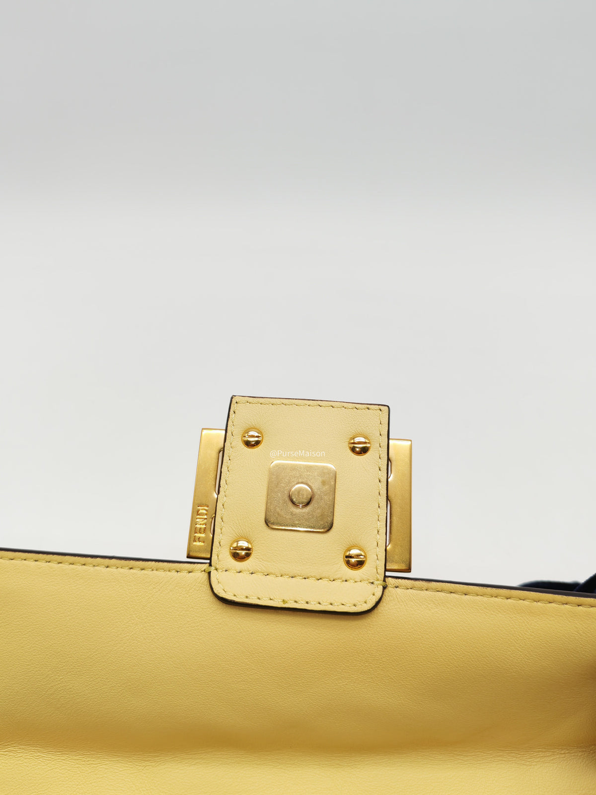 Fendi Medium Baguette FF Nappa Leather Gold Hardware Light Yellow