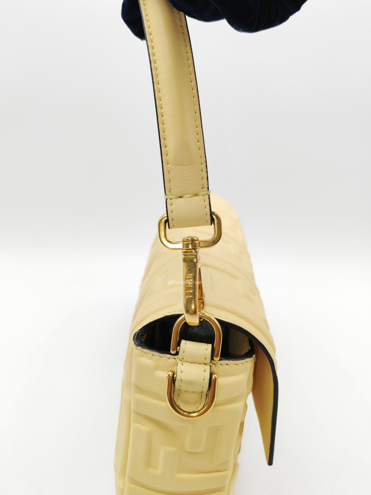 Fendi Medium Baguette FF Nappa Leather Gold Hardware Light Yellow