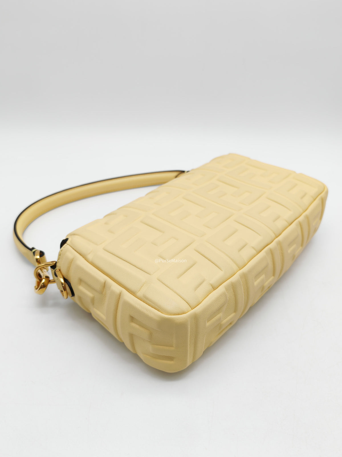 Fendi Medium Baguette FF Nappa Leather Gold Hardware Light Yellow