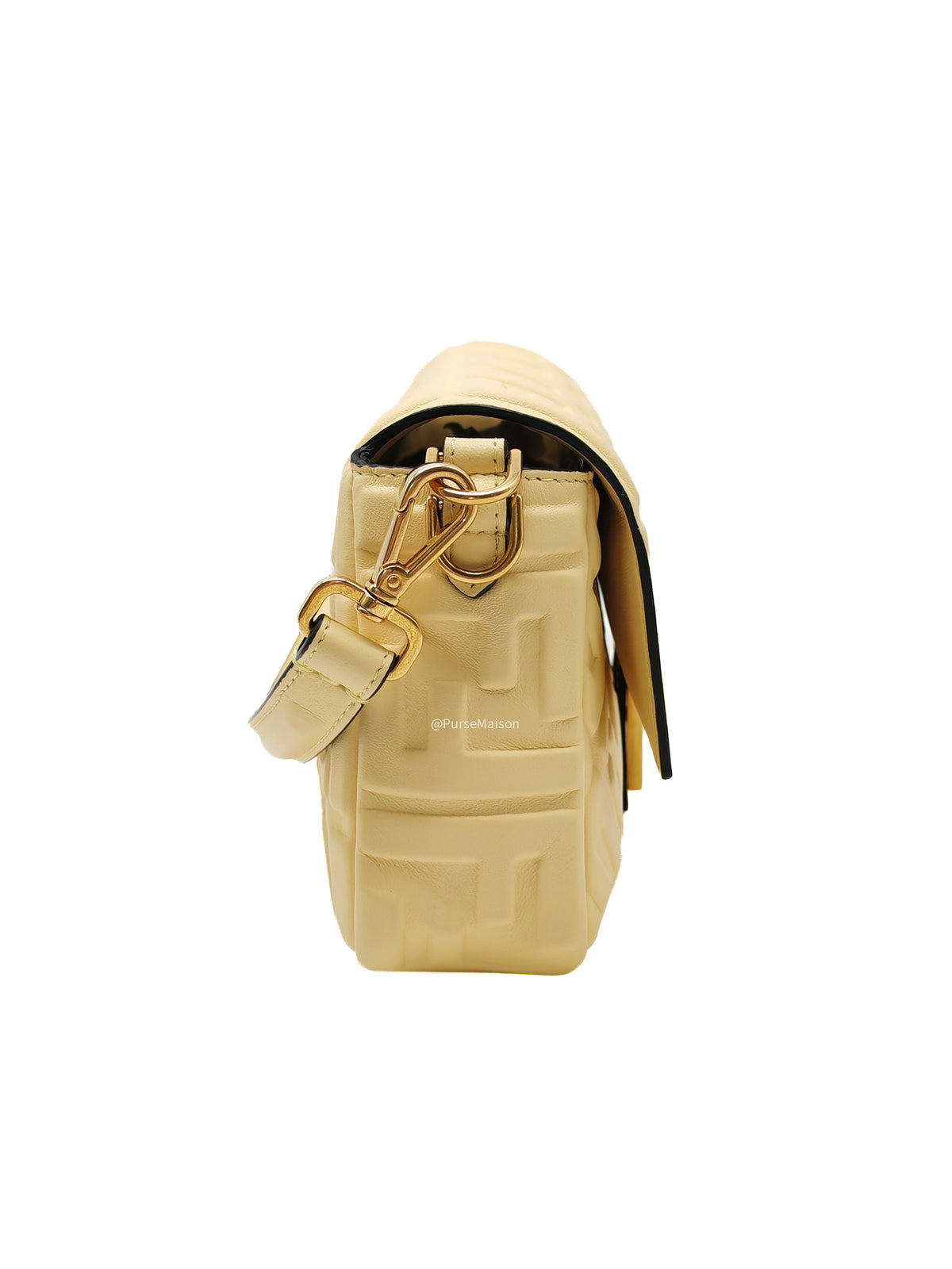 Fendi Medium Baguette FF Nappa Leather Gold Hardware Light Yellow