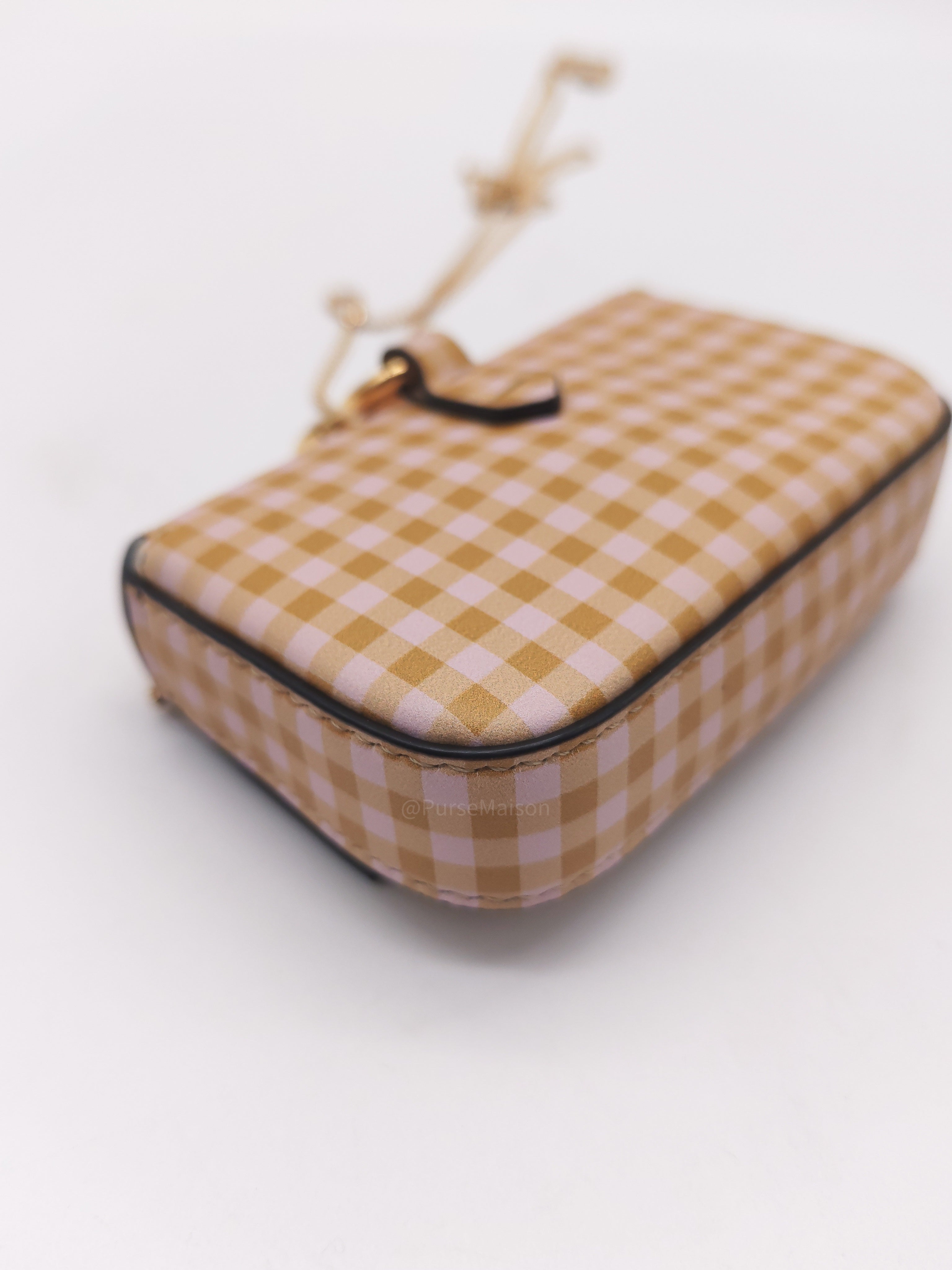Fendi Vitello Century Nano Gingham Baguette Charm Rosewood Mustard
