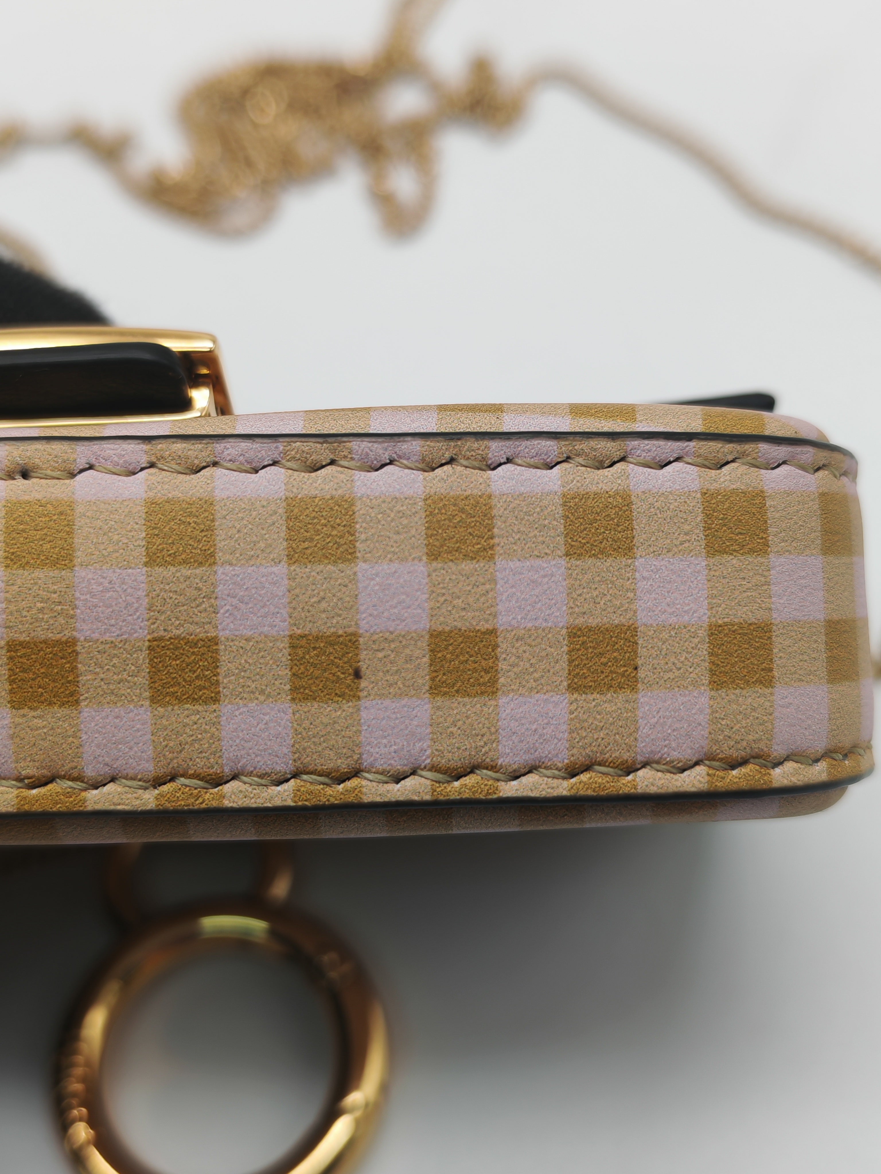 Fendi Vitello Century Nano Gingham Baguette Charm Rosewood Mustard