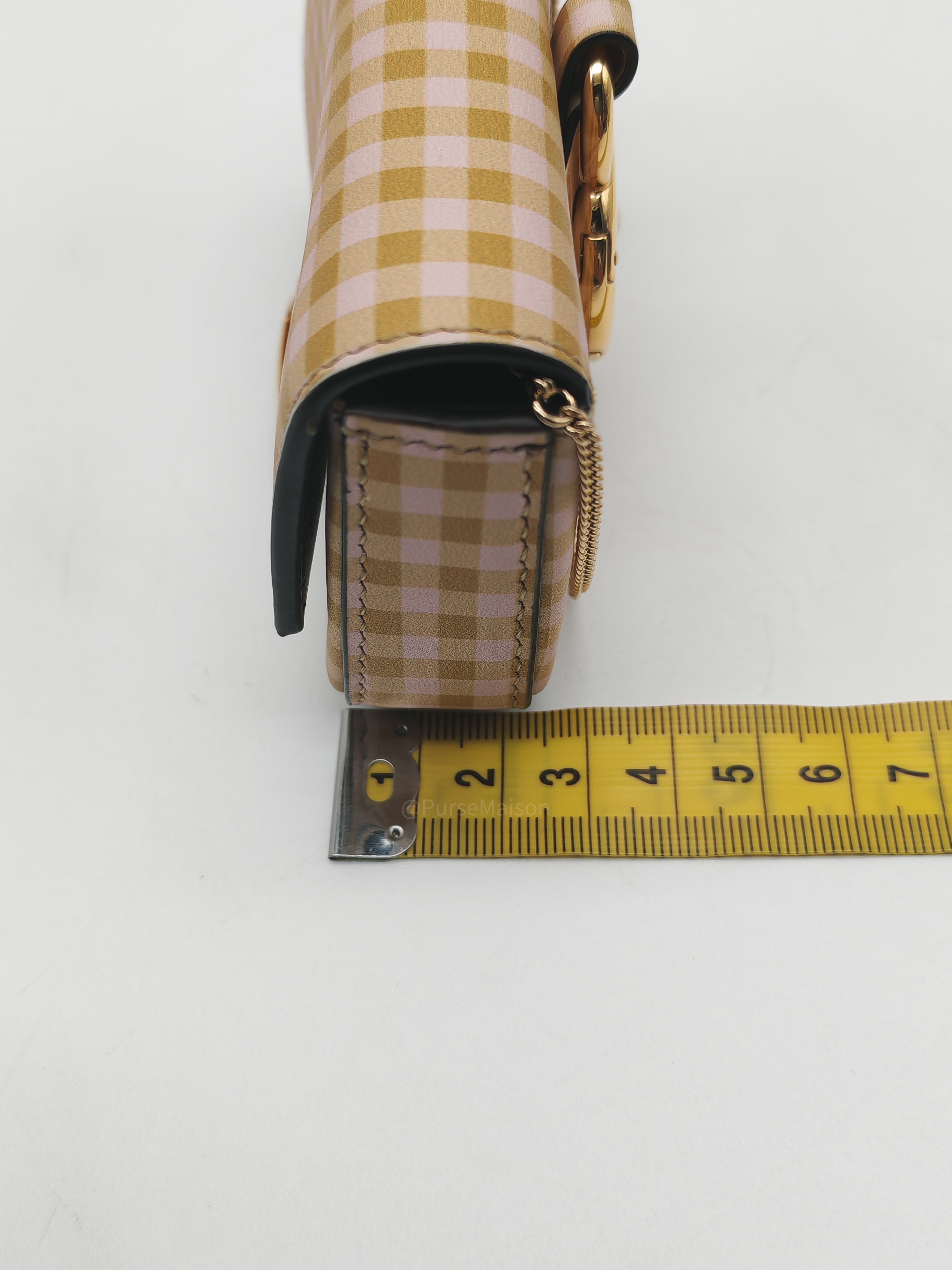 Fendi Vitello Century Nano Gingham Baguette Charm Rosewood Mustard
