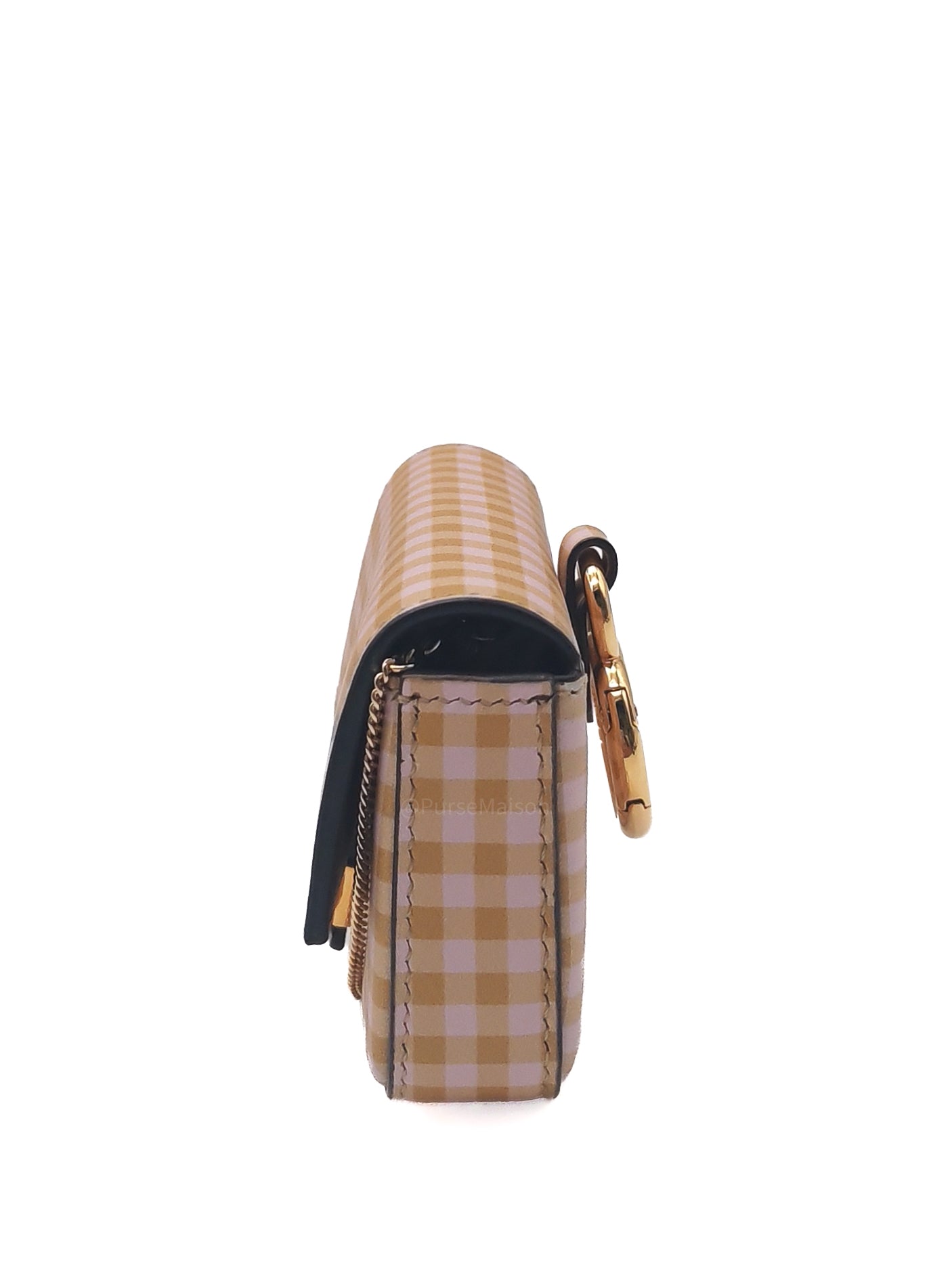 Fendi Vitello Century Nano Gingham Baguette Charm Rosewood Mustard