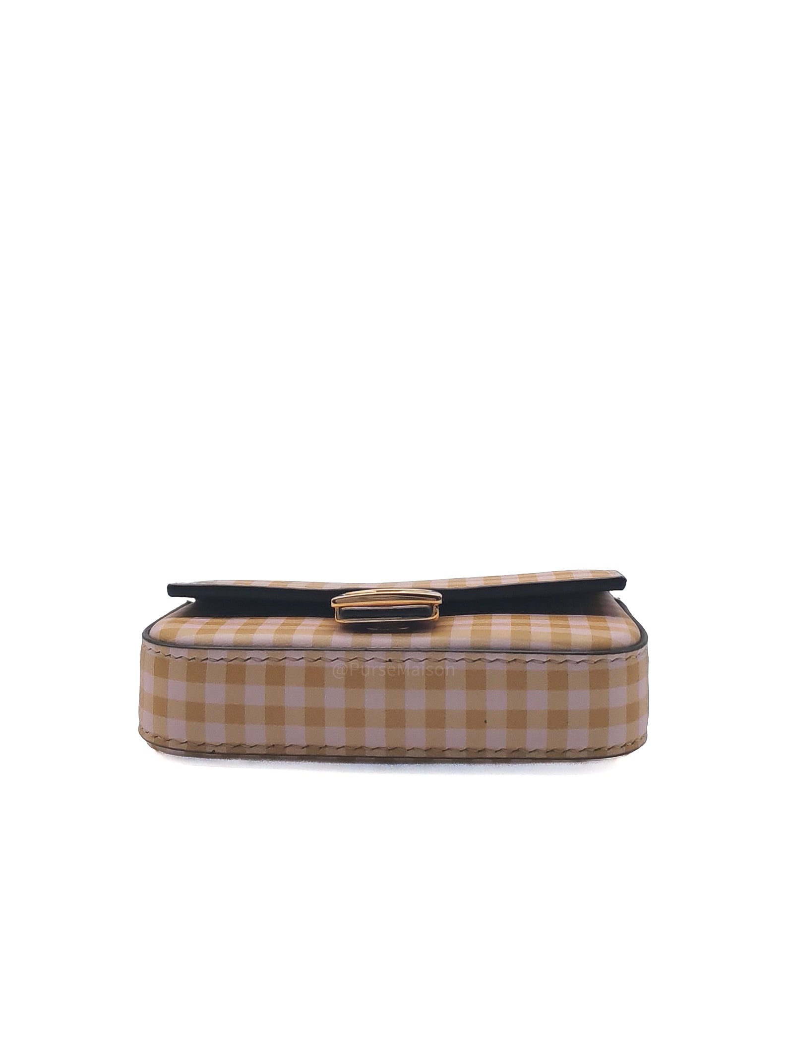 Fendi Vitello Century Nano Gingham Baguette Charm Rosewood Mustard