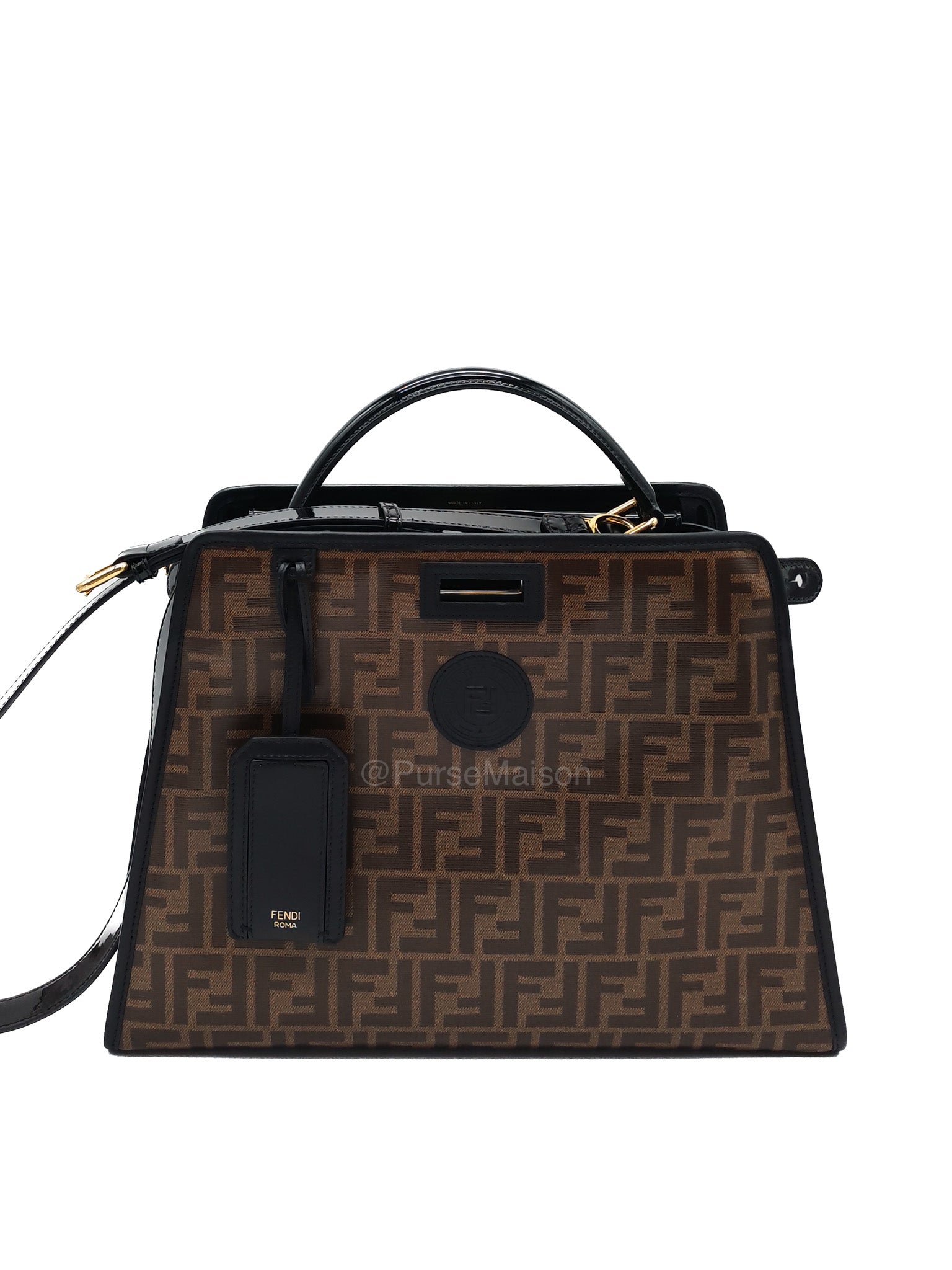 Fendi Peekaboo Defende Cover in Zucca Print Coated Canvas and Gold Hardware