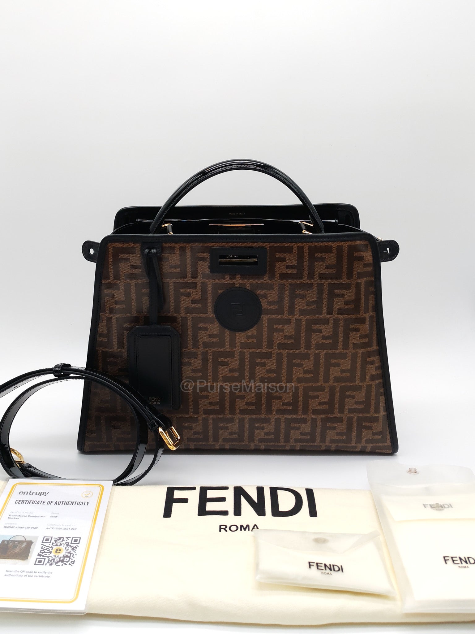 Fendi Peekaboo Defende Cover in Zucca Print Coated Canvas and Gold Hardware