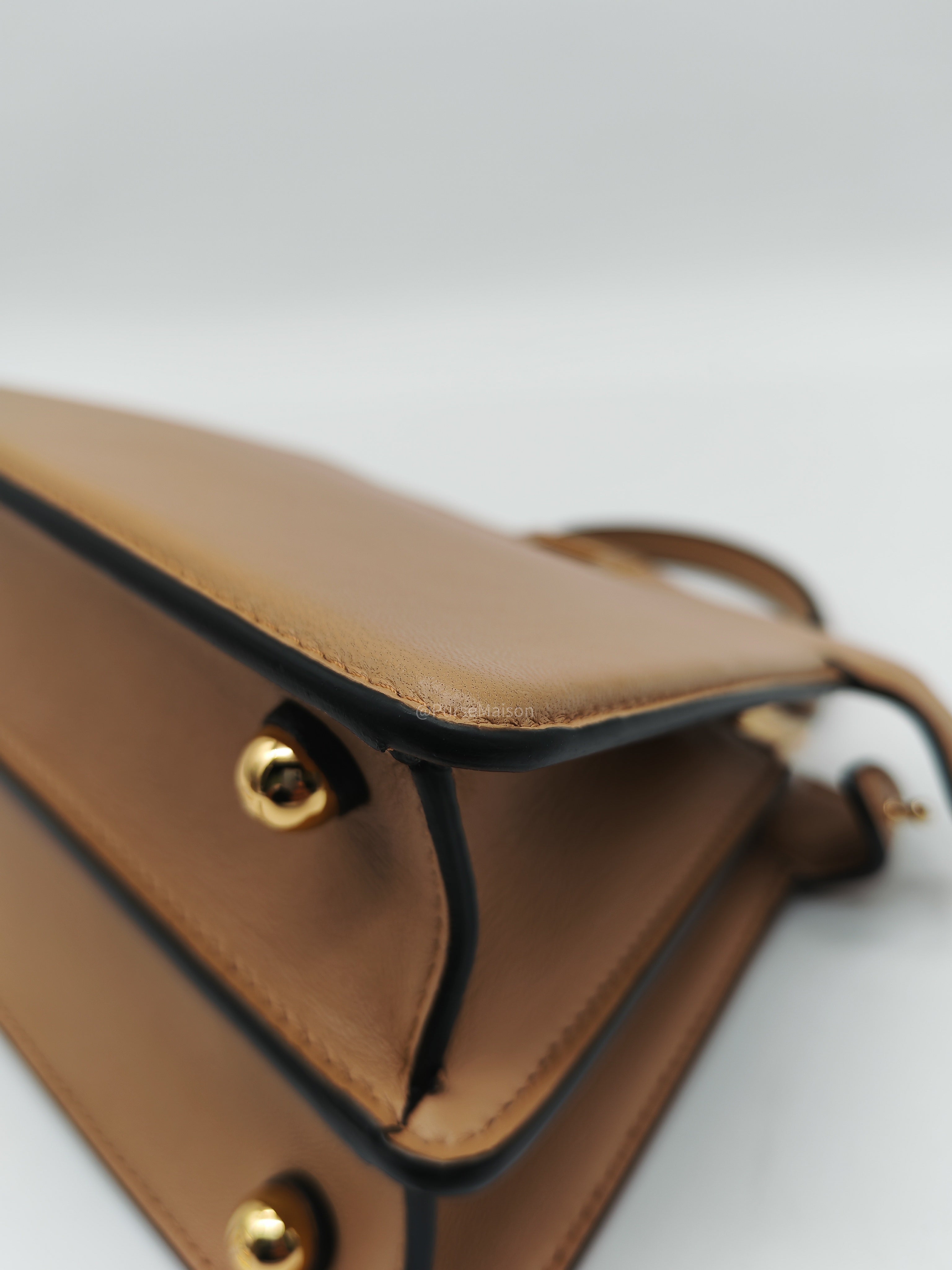 Fendi Peekaboo ISeeU Bag in Dark Beige Calfskin Leather and Gold Hardware