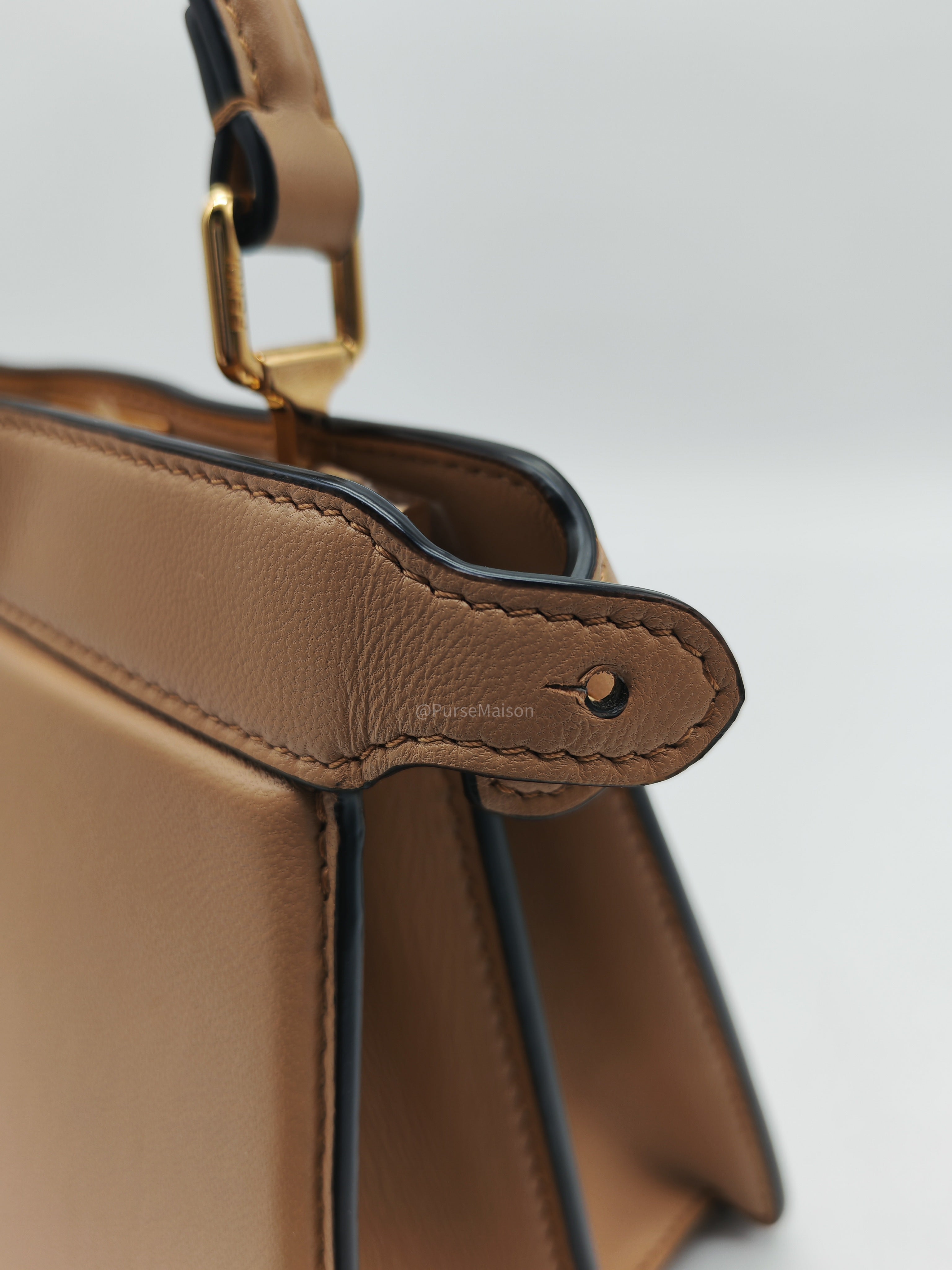 Fendi Peekaboo ISeeU Bag in Dark Beige Calfskin Leather and Gold Hardware