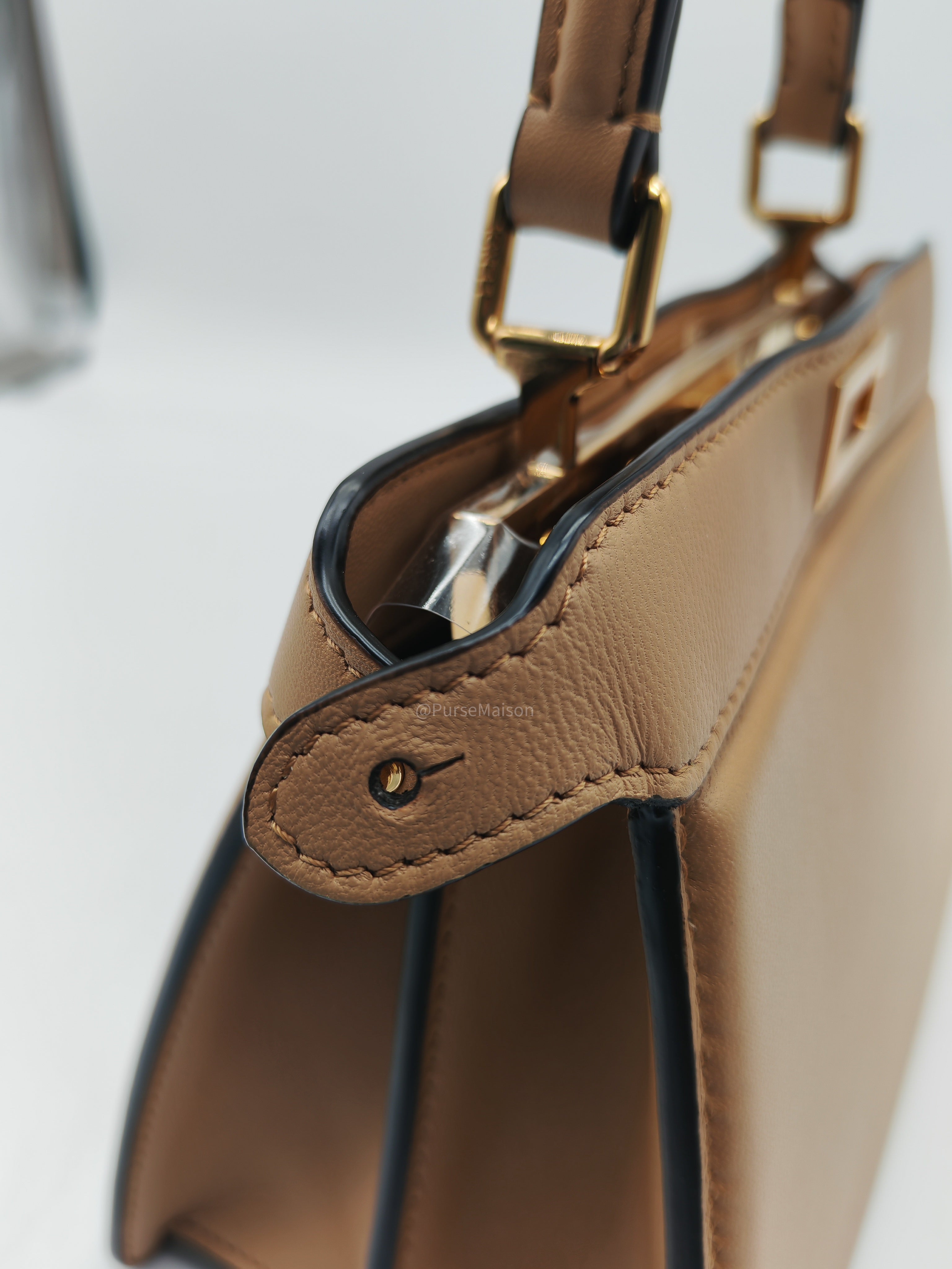 Fendi Peekaboo ISeeU Bag in Dark Beige Calfskin Leather and Gold Hardware