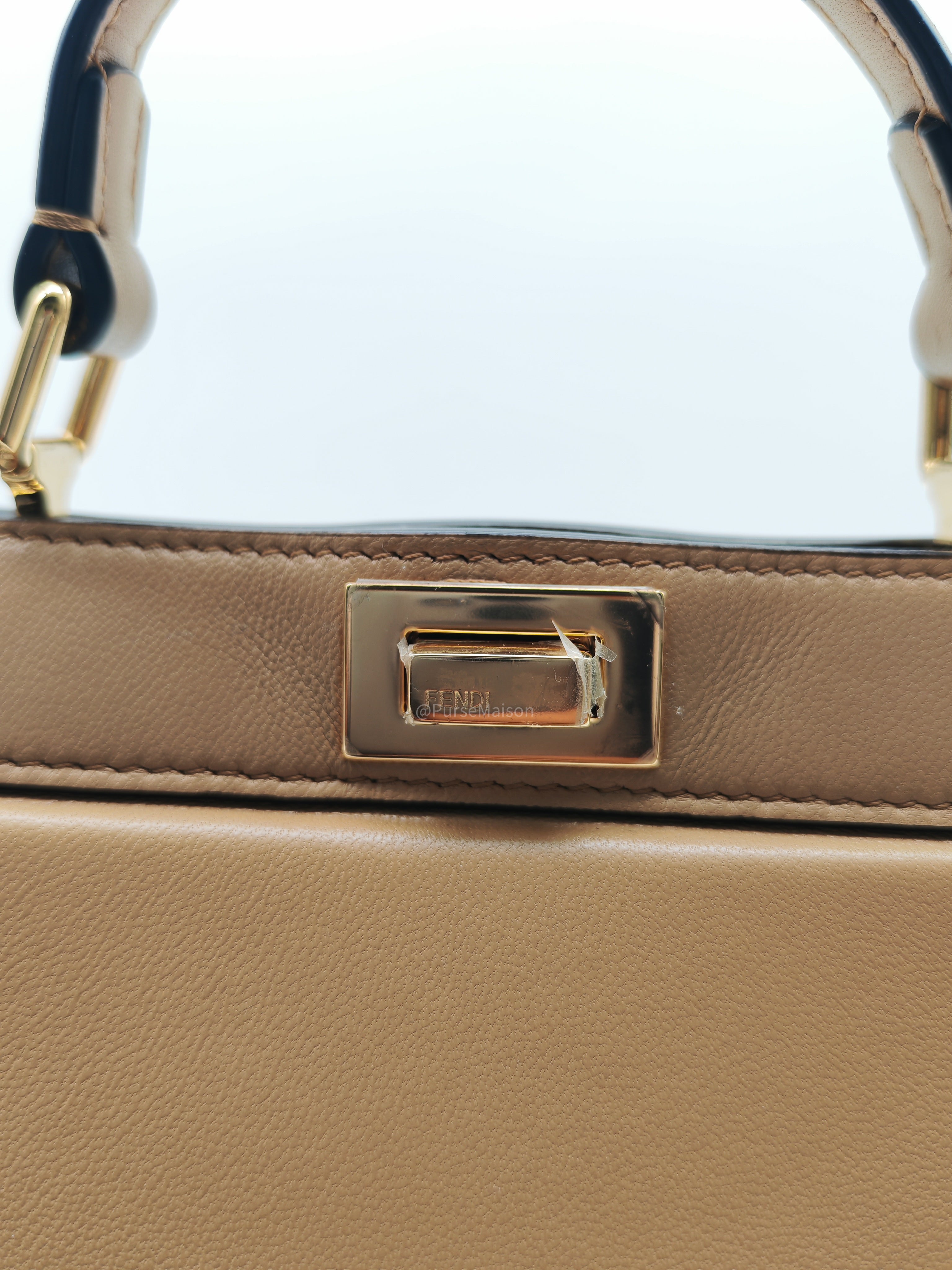 Fendi Peekaboo ISeeU Bag in Dark Beige Calfskin Leather and Gold Hardware