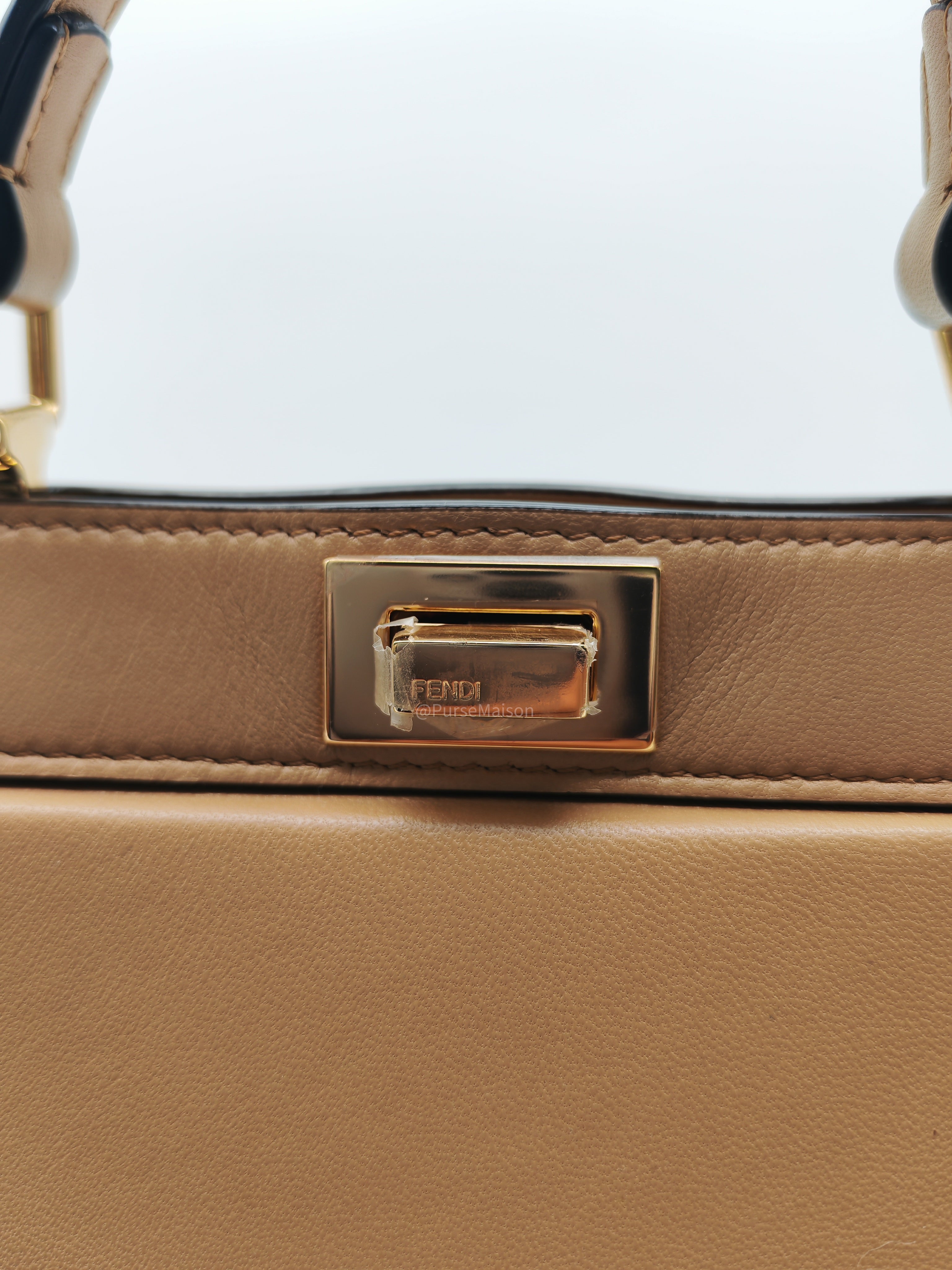 Fendi Peekaboo ISeeU Bag in Dark Beige Calfskin Leather and Gold Hardware