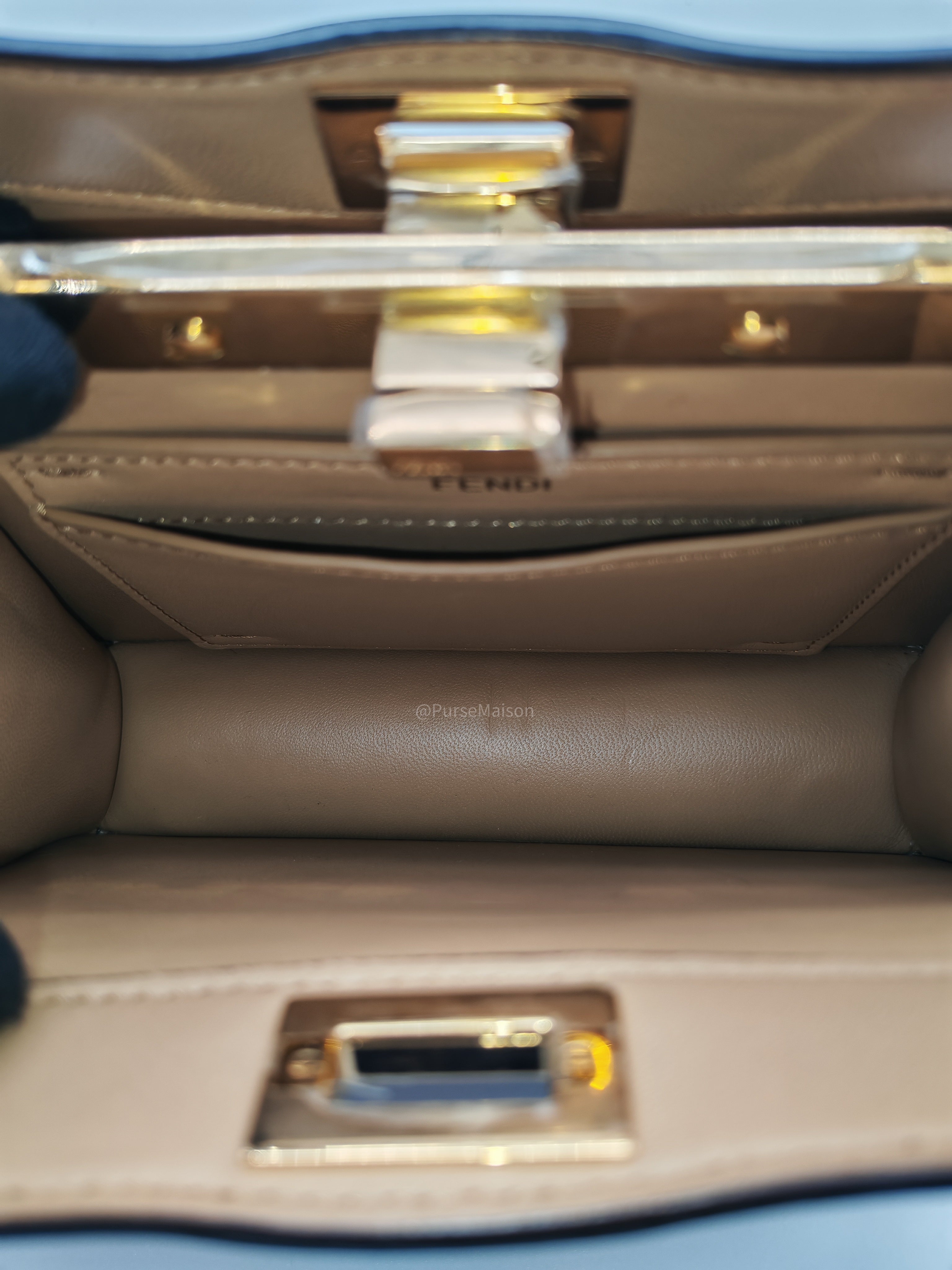Fendi Peekaboo ISeeU Bag in Dark Beige Calfskin Leather and Gold Hardware