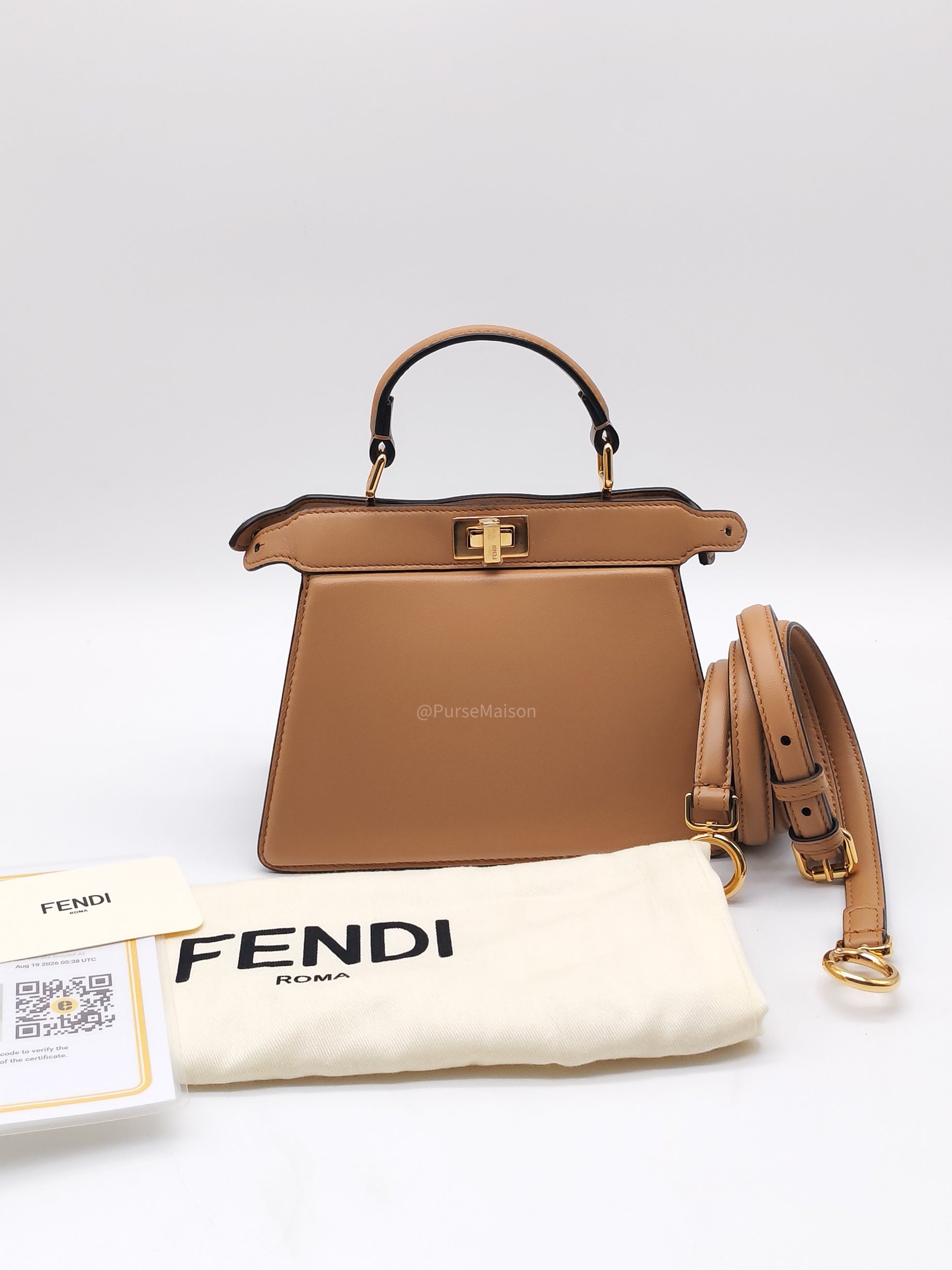 Fendi Peekaboo ISeeU Bag in Dark Beige Calfskin Leather and Gold Hardware