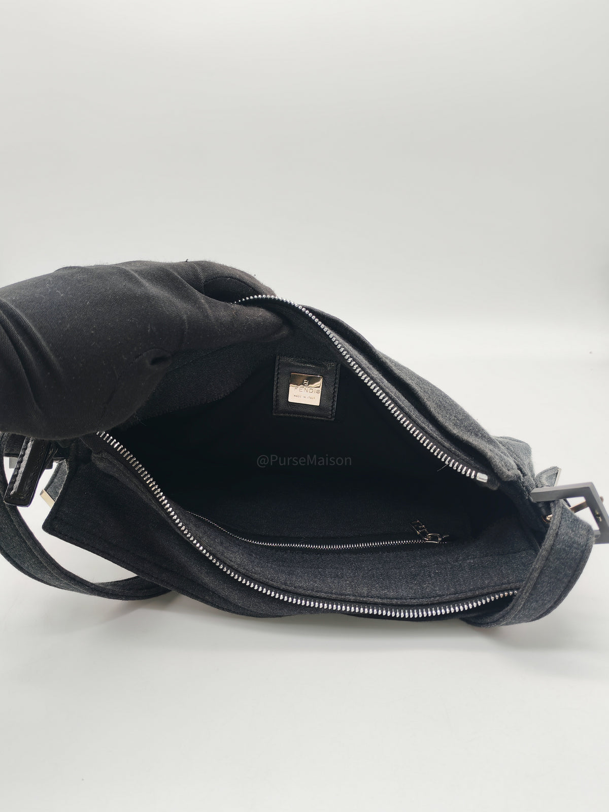 Fendi Zucca FF Baguette Shoulder Bag in Black Fabric and Black/Silver Hardware
